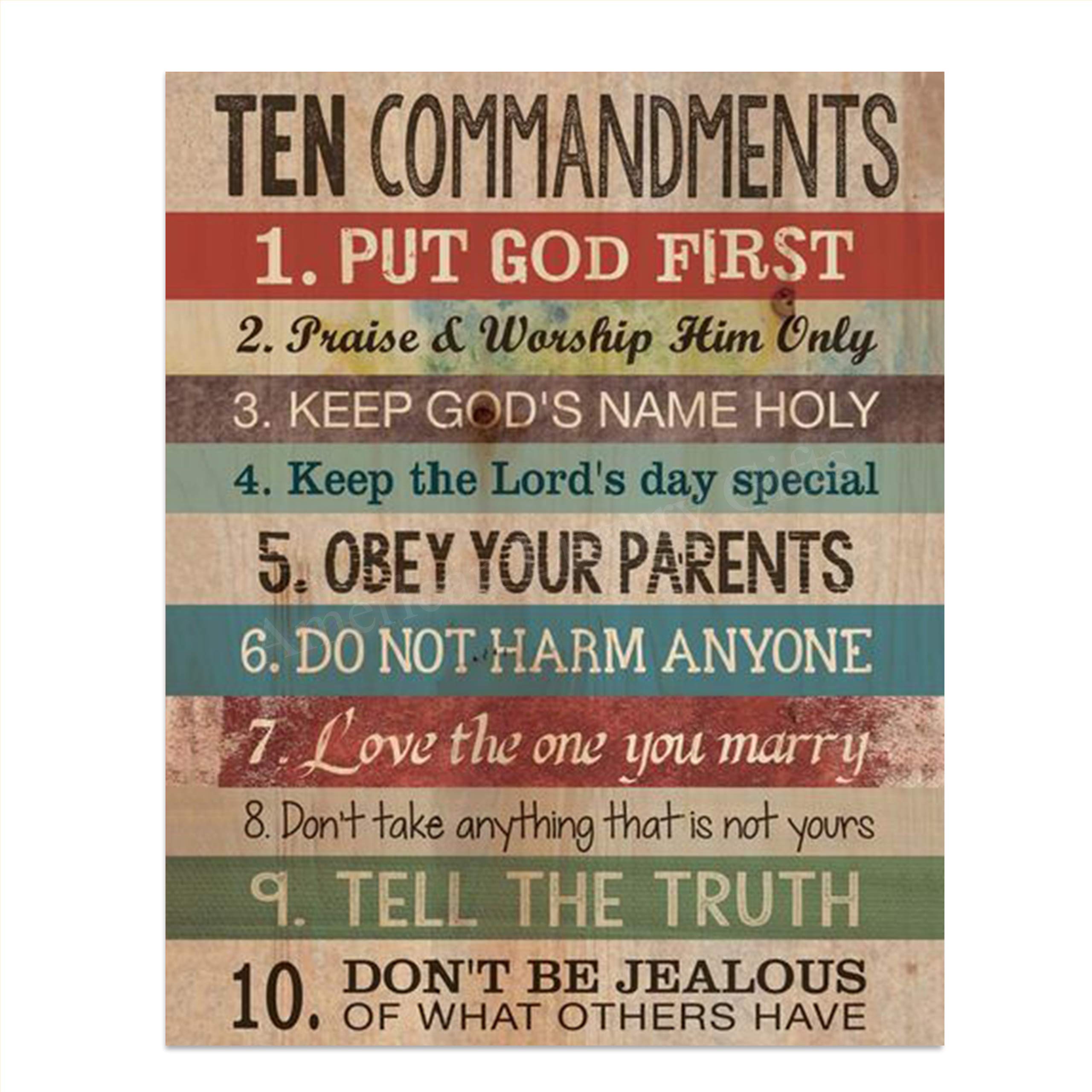 Buy "10 Commandments" Wall Art Print 8 x 10" Distressed Wood Replica