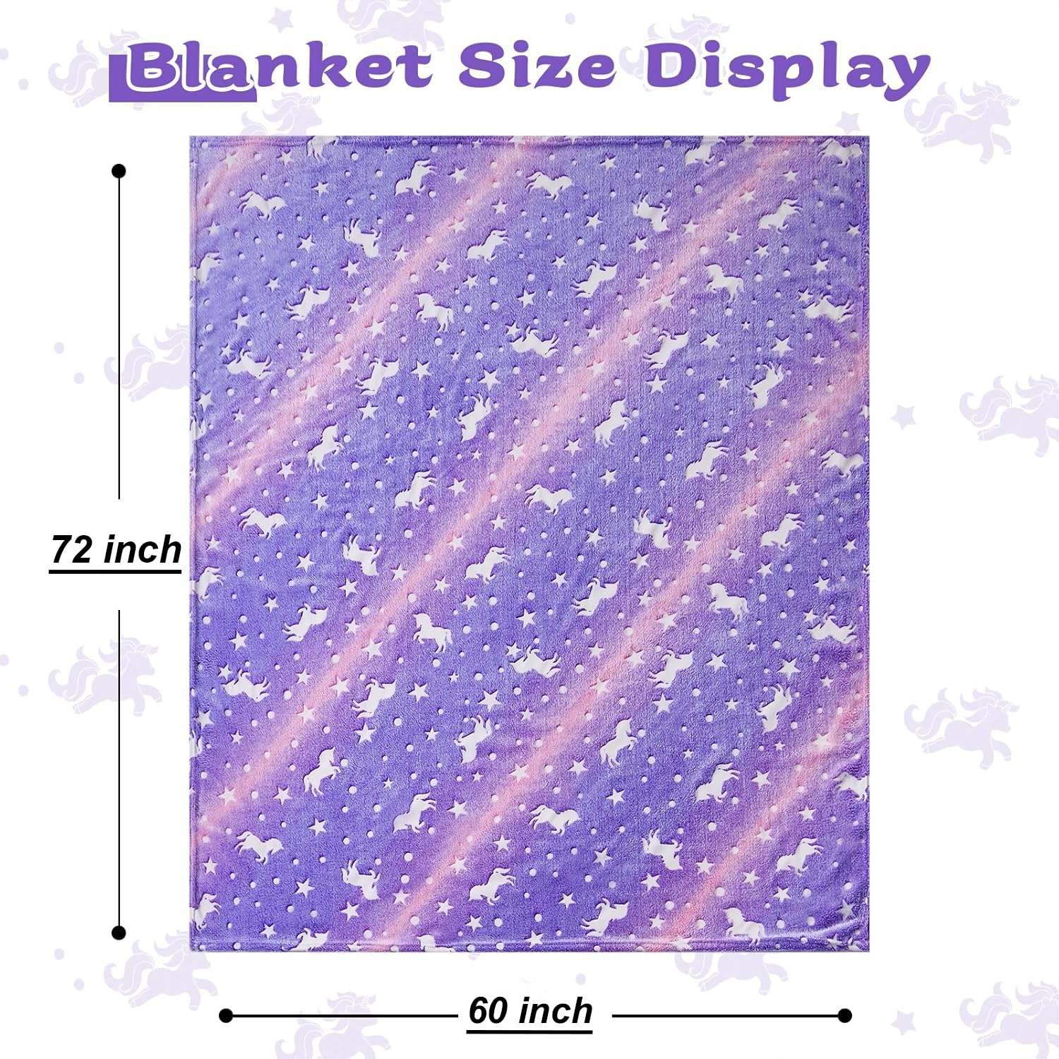 EXILOM Glow in The Dark Blanket for Kids, 200x152 Cm, Unicorns Gifts for Girls, Soft Kids Blankets for Christmas Birthday, Cozy & Warm All-Season Glow Blanket Ideal Gift for Boys & Girls (Purple) 2