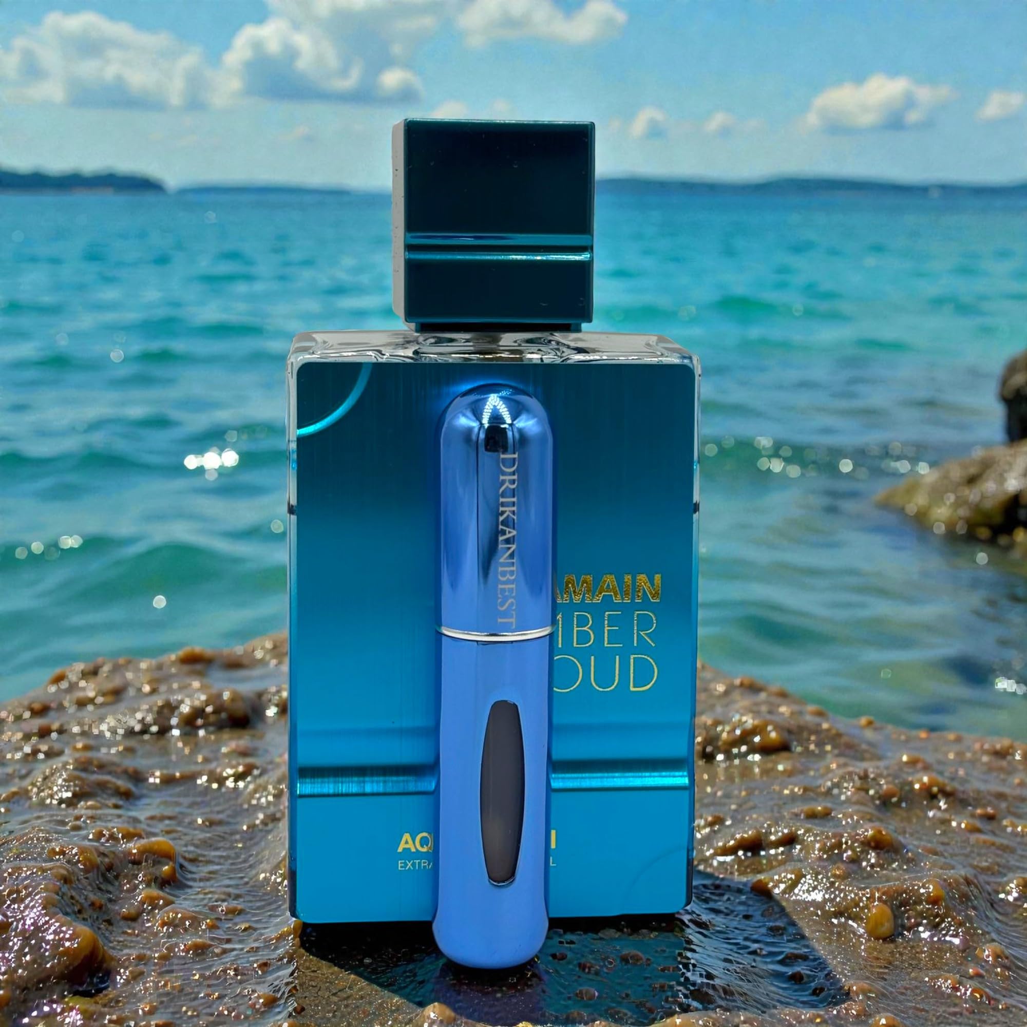 Perfume Aqua Dubai 60ml Eau de Parfum Unisex | Fragancia Árabe Fresca con Notas Acuáticas y Cítricas | Larga Duración + Incluye Atomizador Recargable Drikanbest 5ml