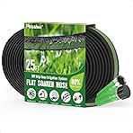 Flat Soaker Hose 25ft for Garden and Lawns, 80% Water-Saving Drip Irrigation Hose with Anodized Aluminum Ends, Flexible Leakproof Double Layer Gardening Hoses 