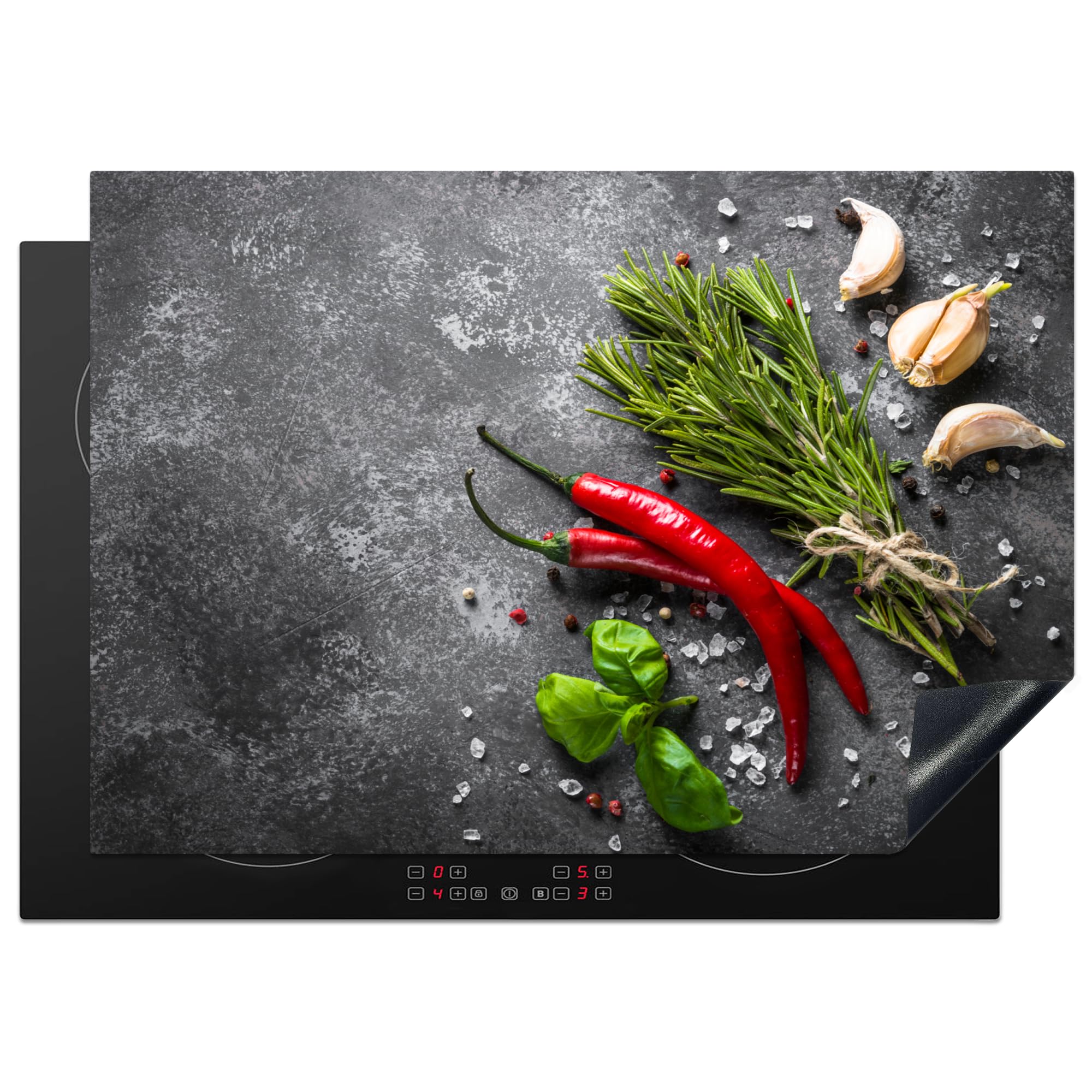 KitchenYeah© Induction Hob Cover Protector Mat 20.5"x29.5" / 75x52 cm Kitchen Universal Ceramic Covers for Electric Cookers Vinyl Pepper - Herbs - Spices - Concrete