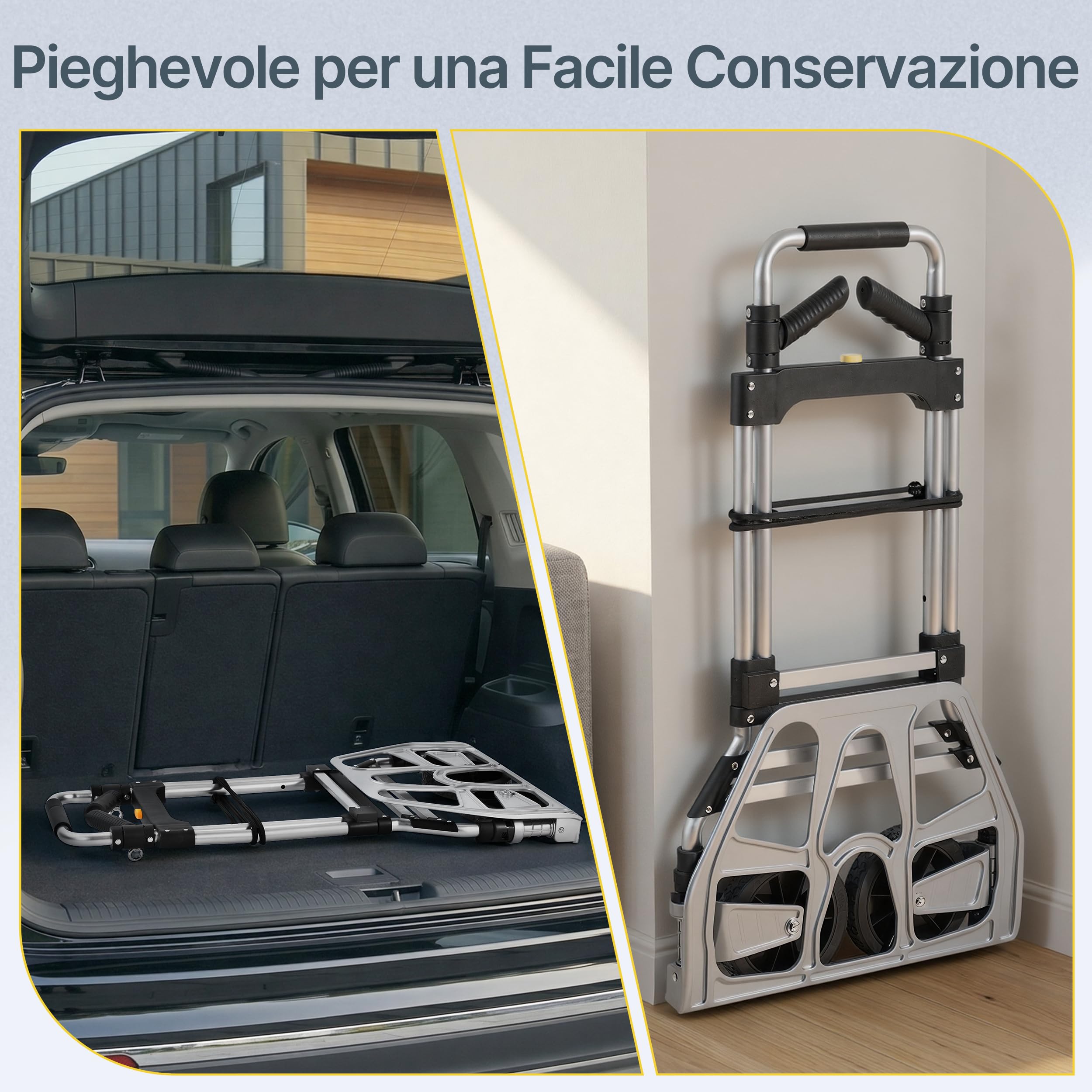 Yaheetech Carrello in Alluminio Pieghevole con Ruote Portata 150 kg
