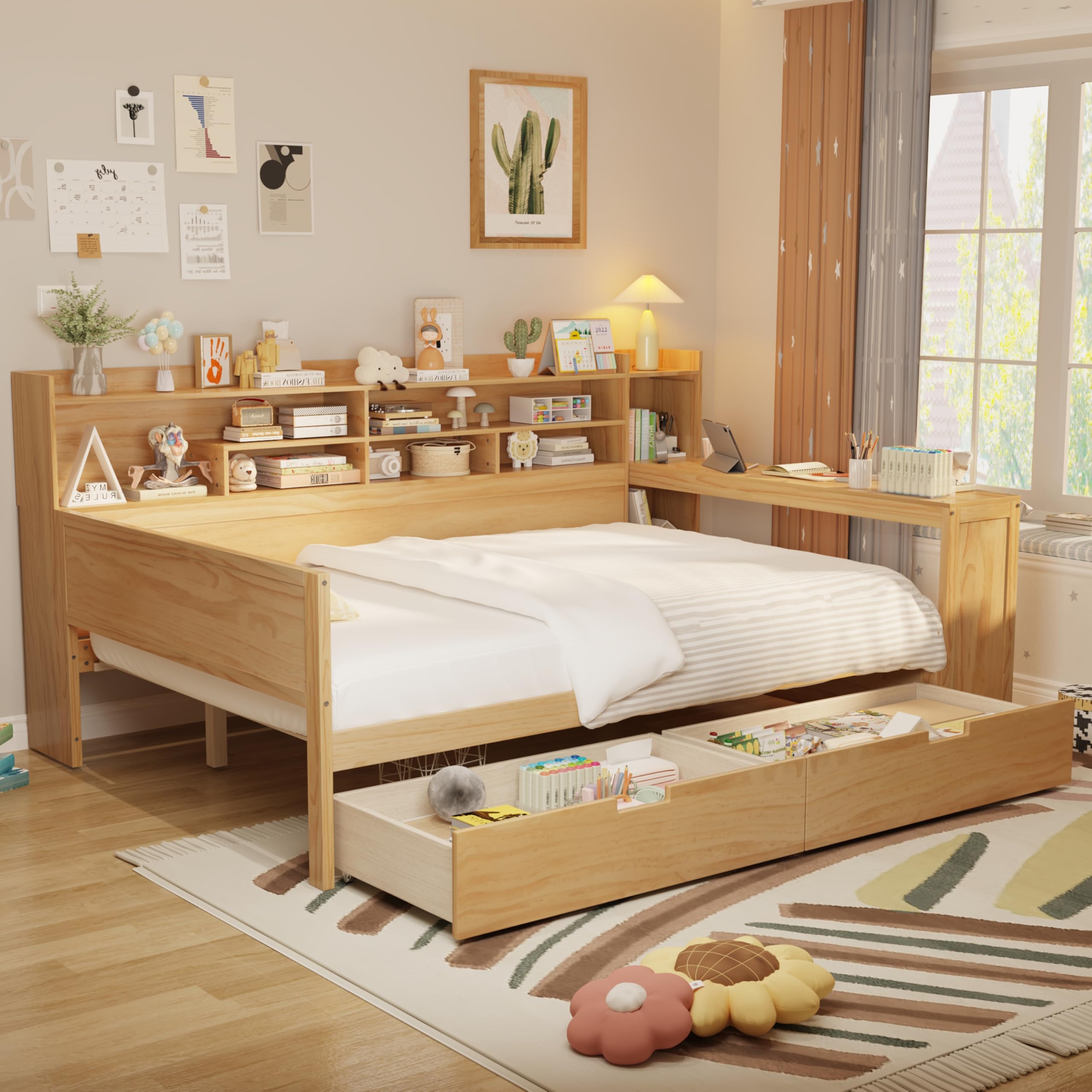 Amazon.com: Full Size Wooden Daybed, with Storage Shelves+Two