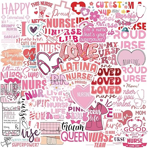 50 calcomanías rosadas para enfermeras, accesorios de enfermería, calcomanías de vinilo estético para botella de agua, laptop, regalos para mujeres, 50 calcomanías rosadas para enfermeras, accesorios de enfermería, calcomanías de vinilo estético para botella de agua, laptop, regalos para mujeres,