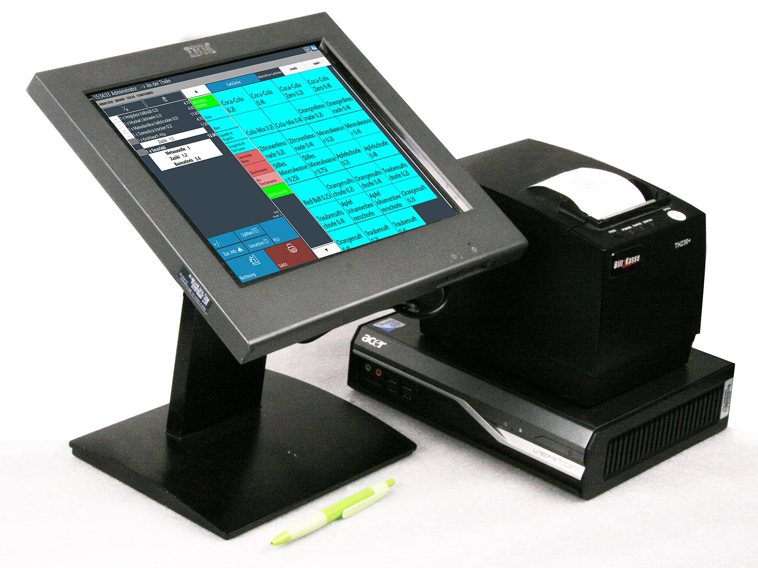 12" Kassensystem Gastronomie – kompakte Touchscreen POS Kasse für Restaurant, Gastatätte & Bar – mit Bondrucker & ohne Abo – KassenSichV-konform, TSE-konform - BlitzKasse GASTRO LITE