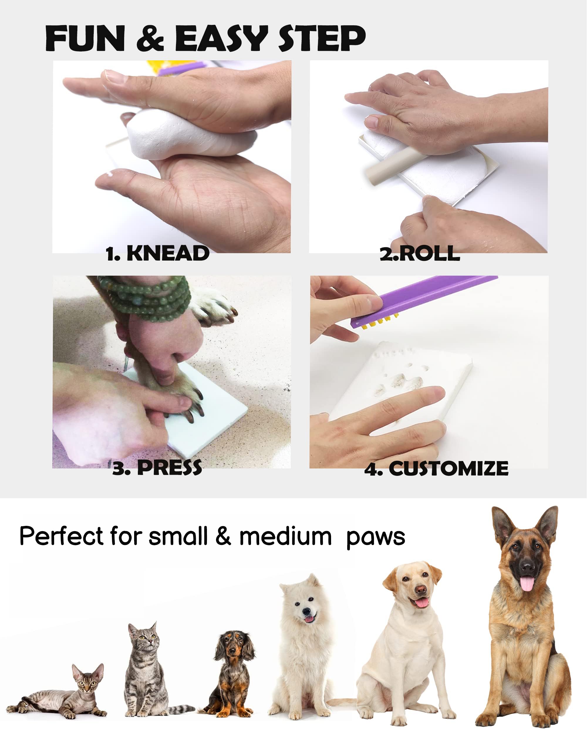 MYPAWLETS Zestaw odcisk łapy psa lub kota z ozdobami, zestaw nadruku łapy zwierząt domowych z 2 glinami, drewniana ramka na zdjęcia psa, spersonalizowana pamiątka dla miłośników zwierząt domowych