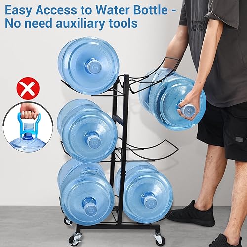 Miniatura 4 de Soporte para botella de agua de 5 galones con 4 ruedas, soporte plegable resistente para jarra de agua de 3 niveles, soporte para jarra de agua de 5