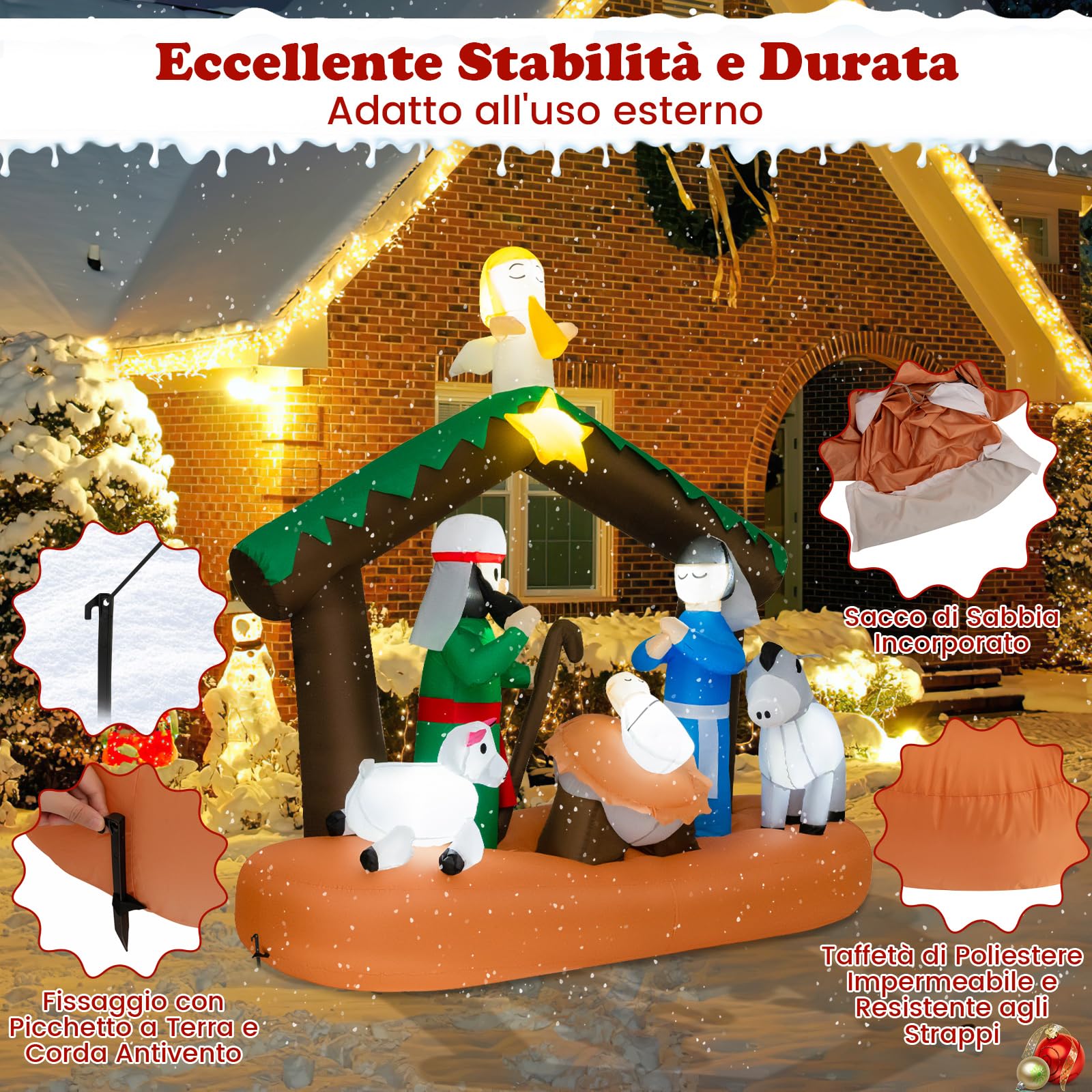 Decorazioni gonfiabili di Natale da 7,6 piedi con il presepe