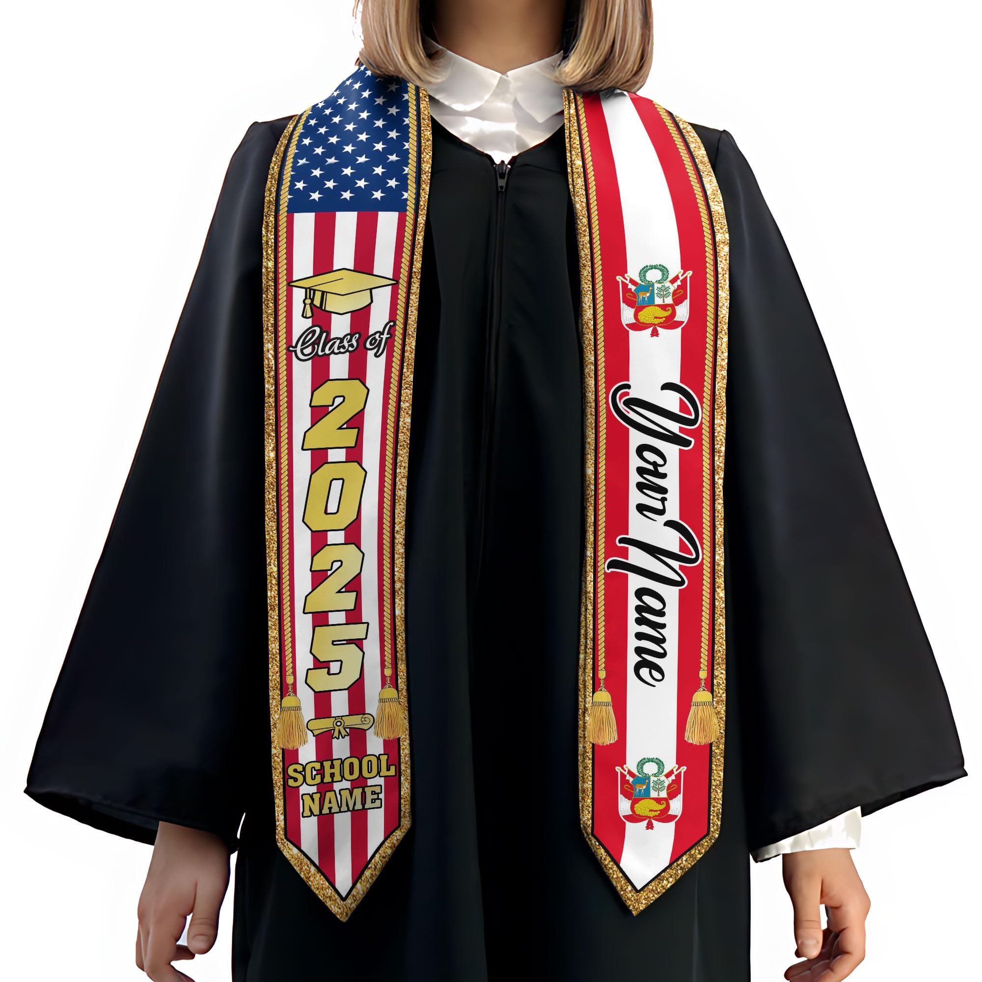 MonkeyVan Personalized Peruvian Graduation Stole, Peruvian Stoles Class Of 2025, Peruvians Graduation Sash, Custom Peru Stole M90