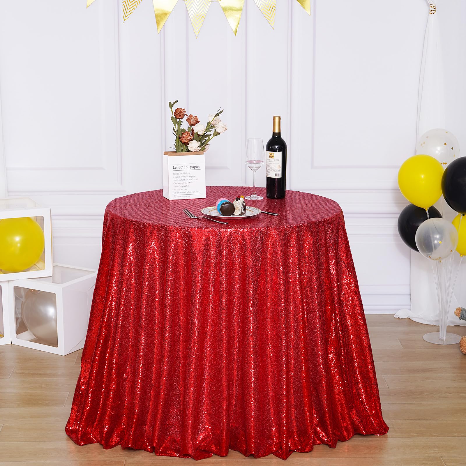 Poise3EHome 72 Inch Round Red Sequin Tablecloth for Party Cake Dessert Table Exhibition Events