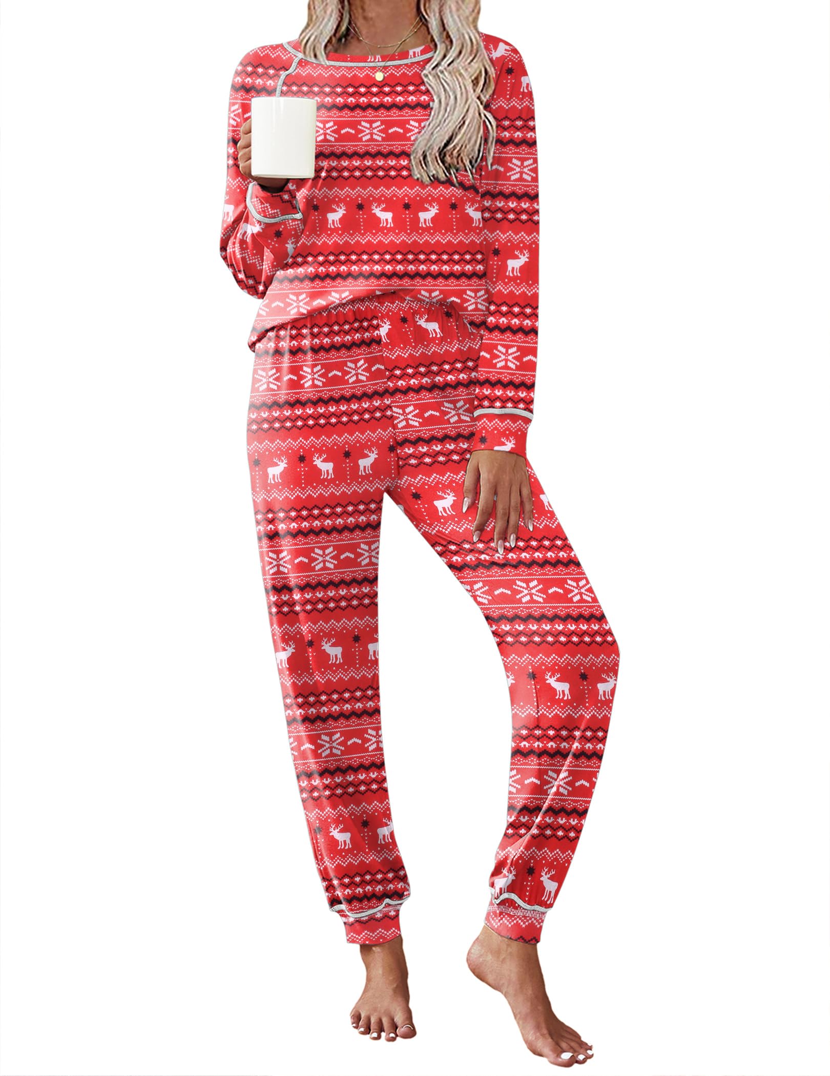 Ekouaer Pajamas Set for Women Soft Comfy Pjs Jogger Lounge Sets | Pullover Long Sleeve Sleepwear,Fall Jogger Loungewear,Gift for Mom,Wife,Friends