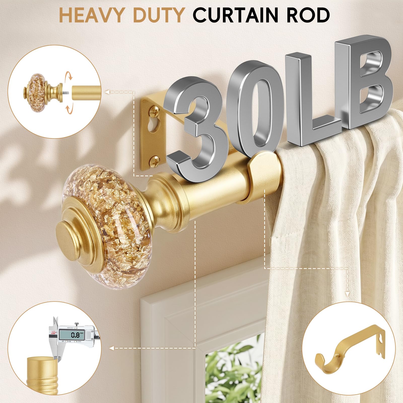 Gold Crystal Curtain Rod - 36-91 Inch, FREE SHIPPING -3 Gold Crystal Curtain Rod - 36-91 Inch, FREE SHIPPING -3
