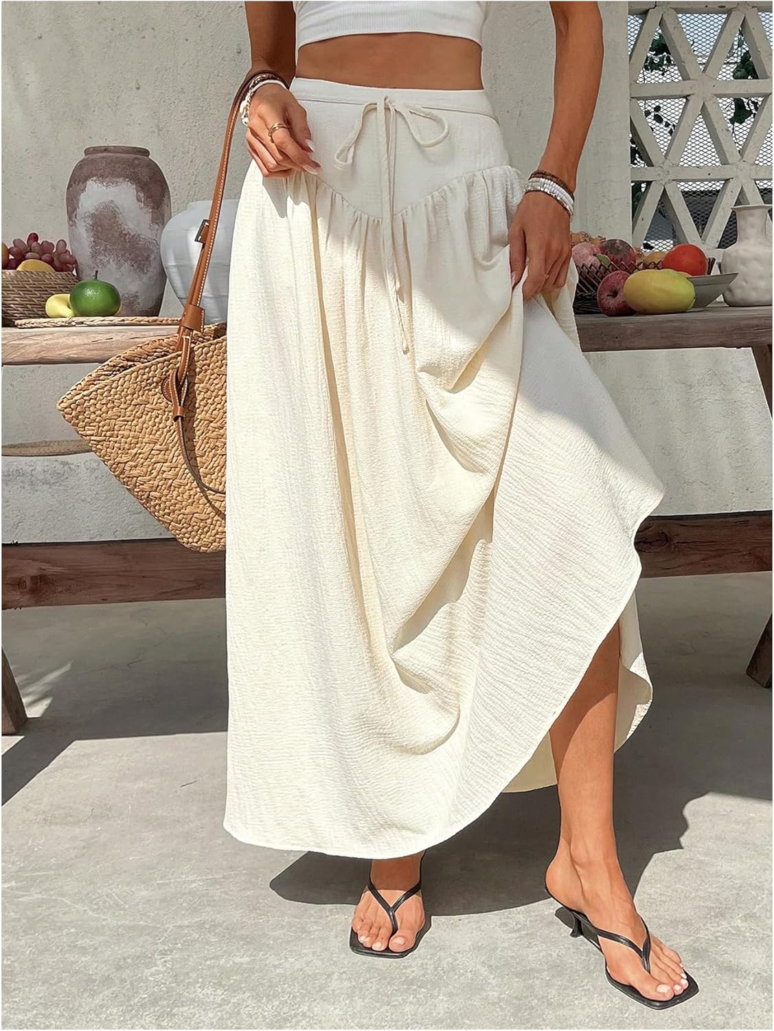 Floerns Women's High Waisted Tie Front Flowy Skirt Vacation Casual Maxi Skirts - Image 4