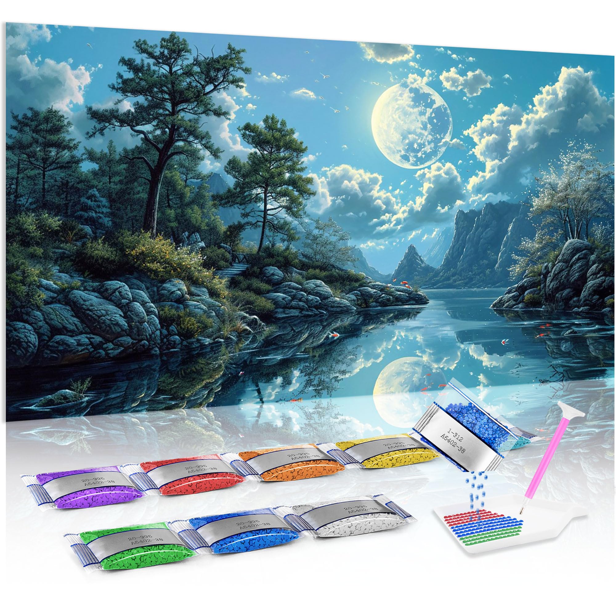 Diamond Painting DIY Luz de Luna en el Lago: Kit de punto de cruz con diamantes 5D de 70x40 cm 8