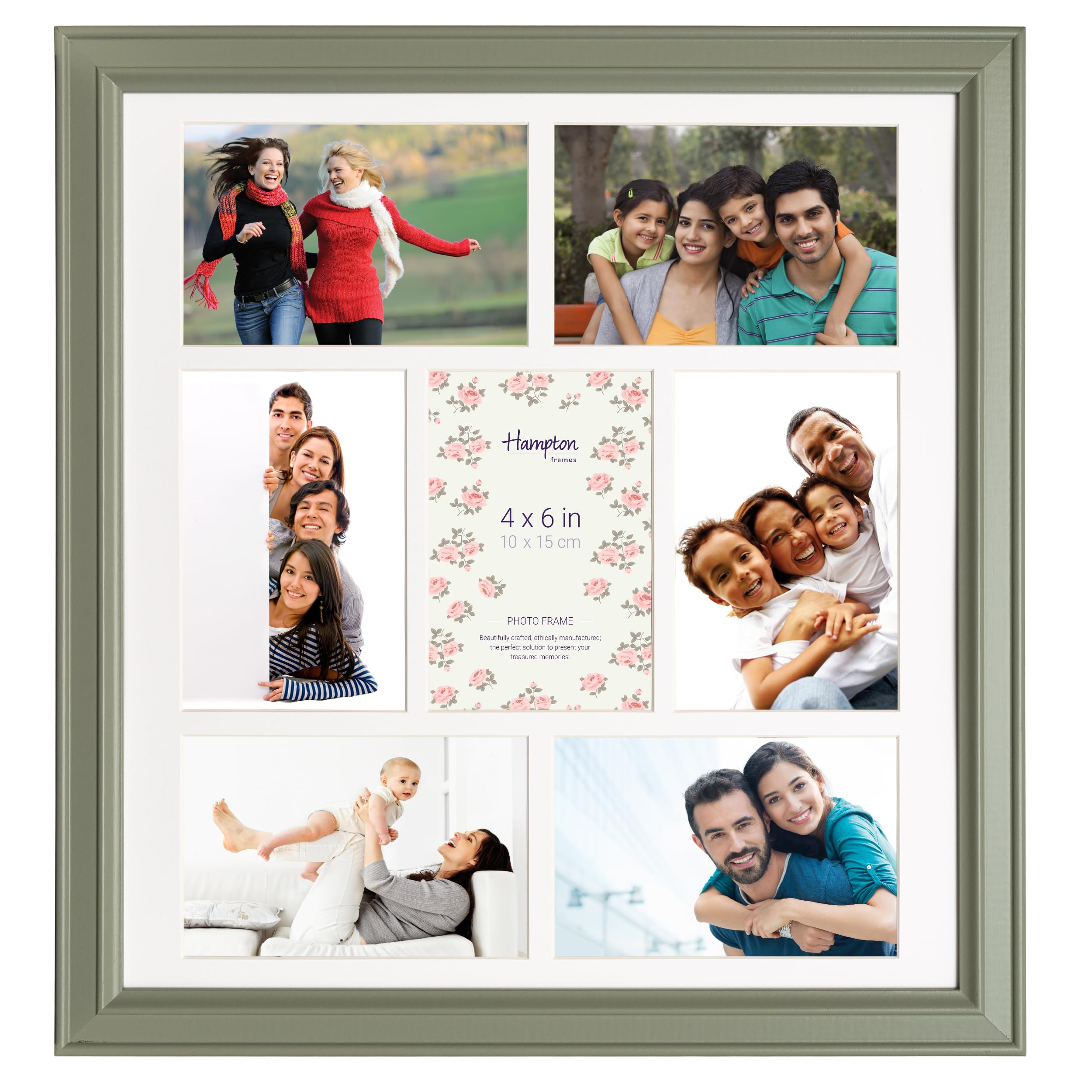 Hampton Frames Sage Helena Seven 4X6 (10X15cm) Aperture Green Frame With White Mount Picture Photo Frame Acrylic Hel7apsg