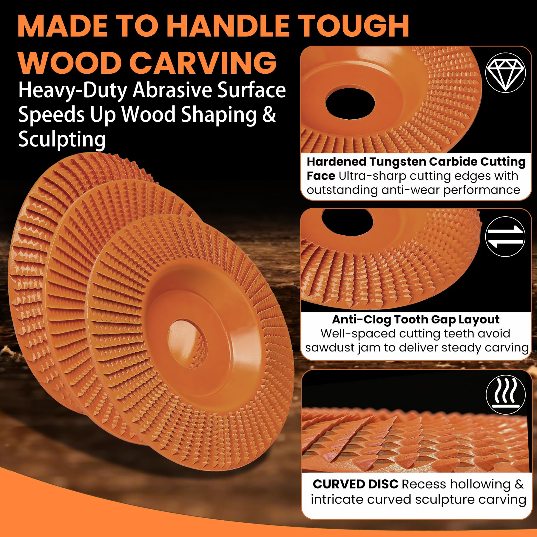 Wood Carving Discs - 3 Pack for Angle Grinders -3