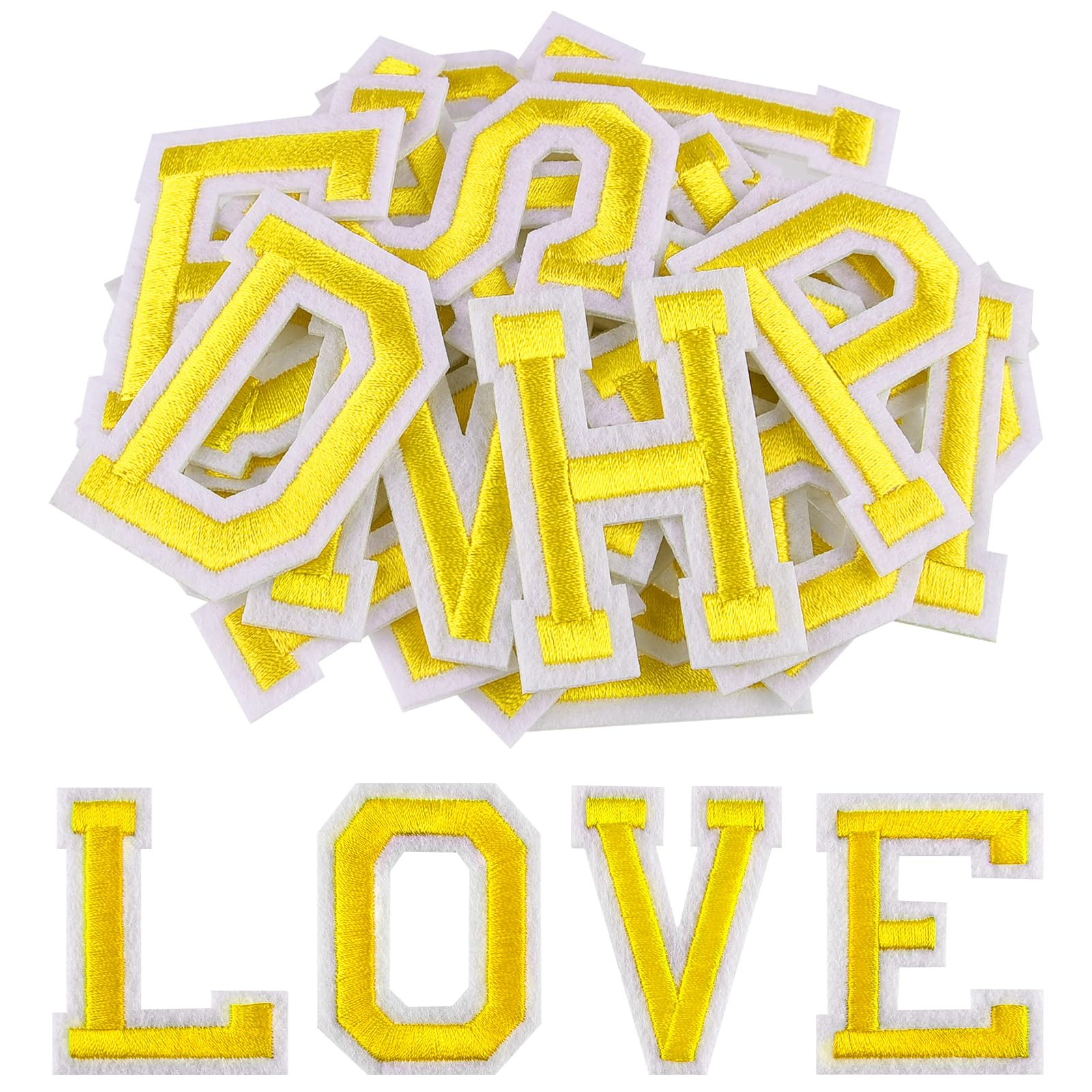 Morcheiong 78 Pcs Iron on Letter Patches A-Z, 2 Inch Iron on Embroidered Alphabet Patch for Clothing, Pants, Hats, Bags- Yellow