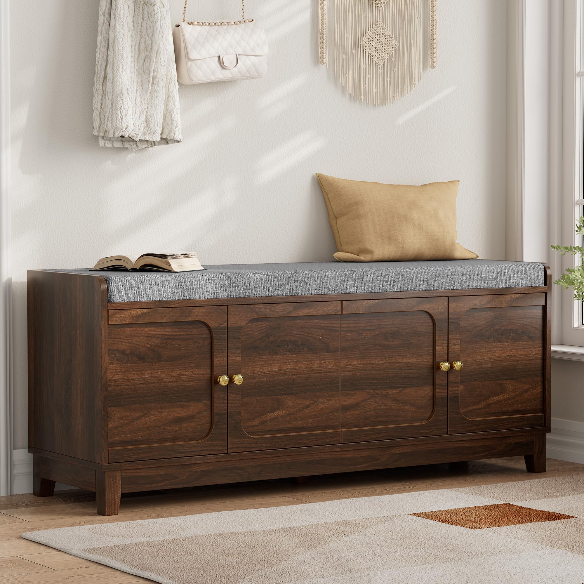 Padded Shoe Storage Entryway Bench