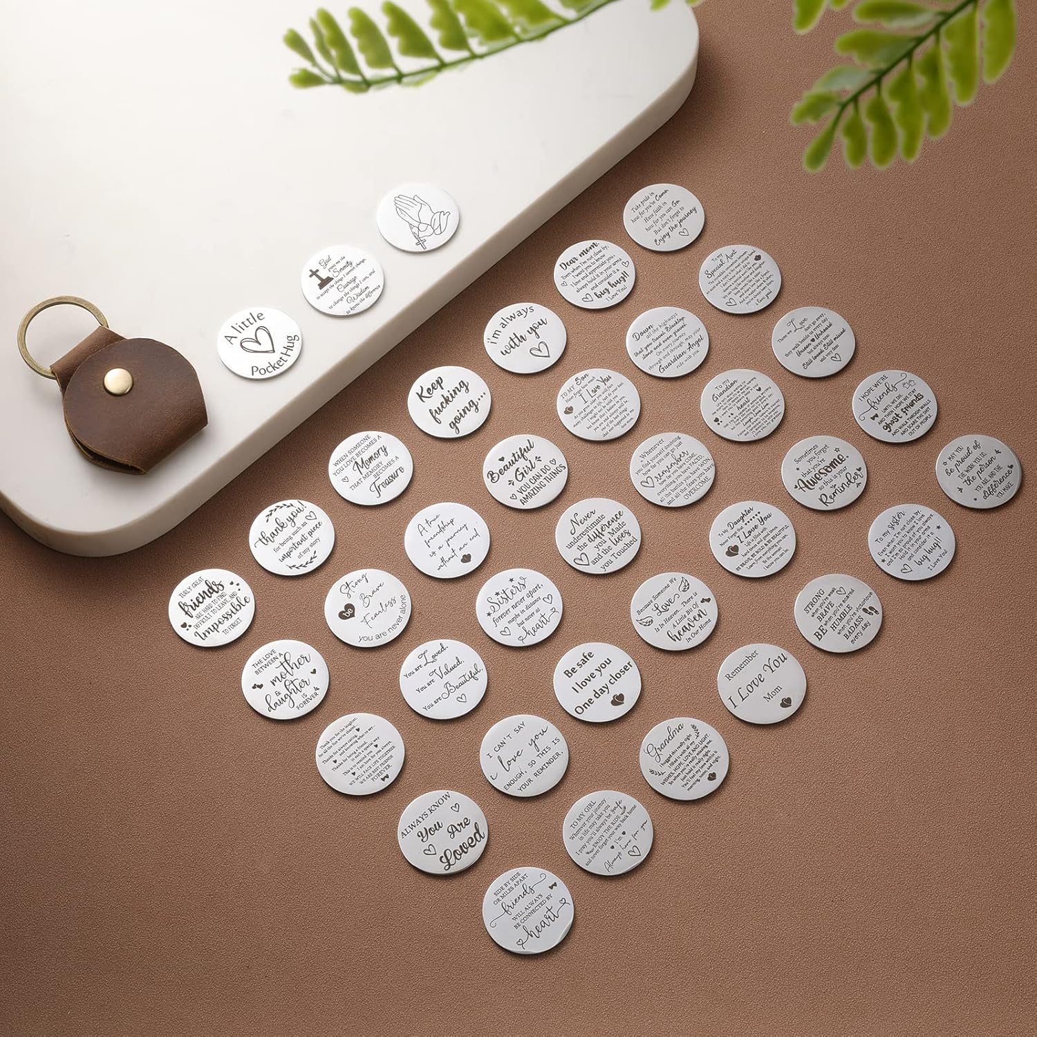 Jack&Chris Pocket Hug Token Long Distance Relationship Keepsake, Double Sided Message Engraved with Leather Keychain, JC65 - Image 5