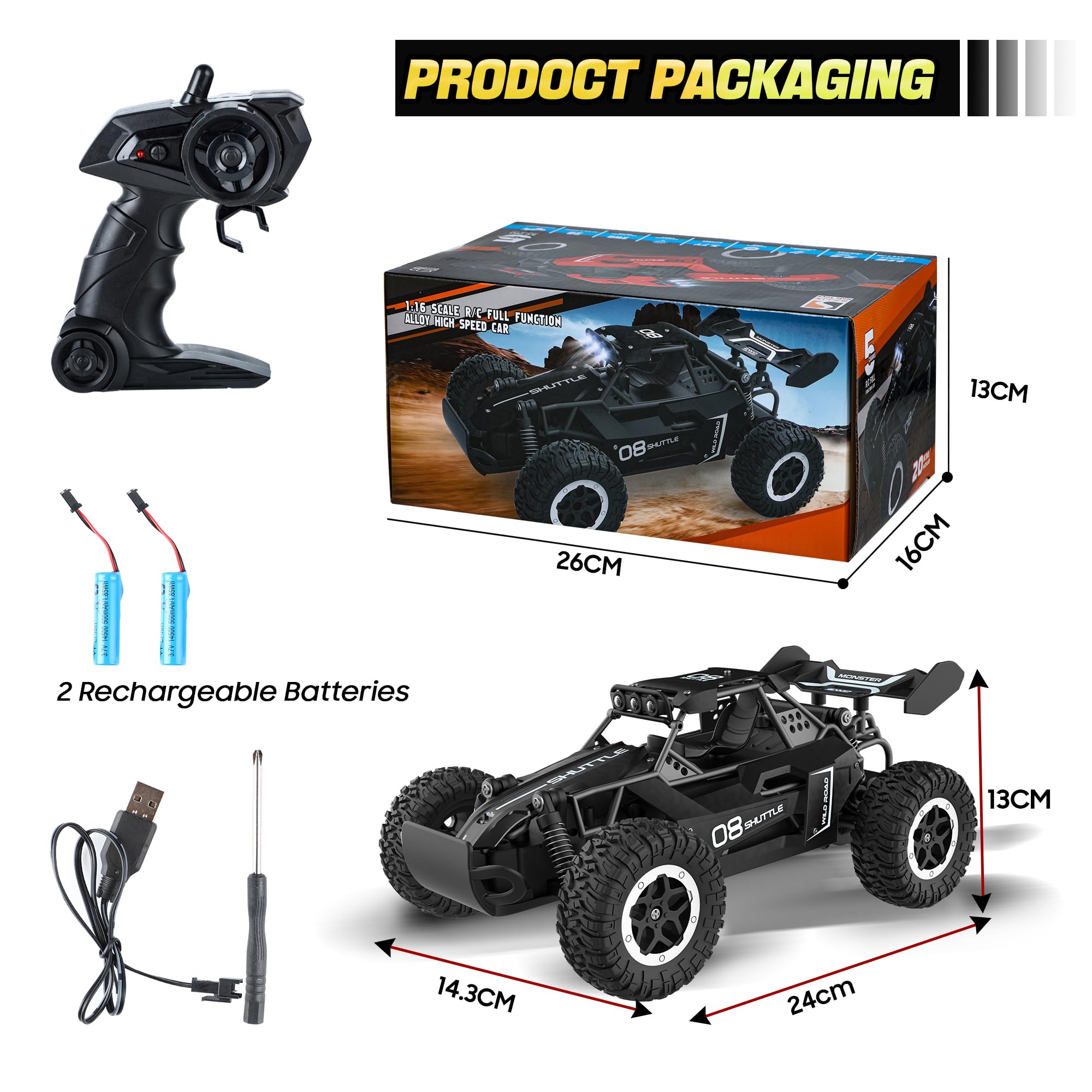 Coche Teledirigido Niños 3 4 5 6 7+ Años,2.4Ghz Coches Teledirigidos Con Luces,20KM/H 2WD Coches RC Para Niños Para Juguetes Regalo Niño,Negro