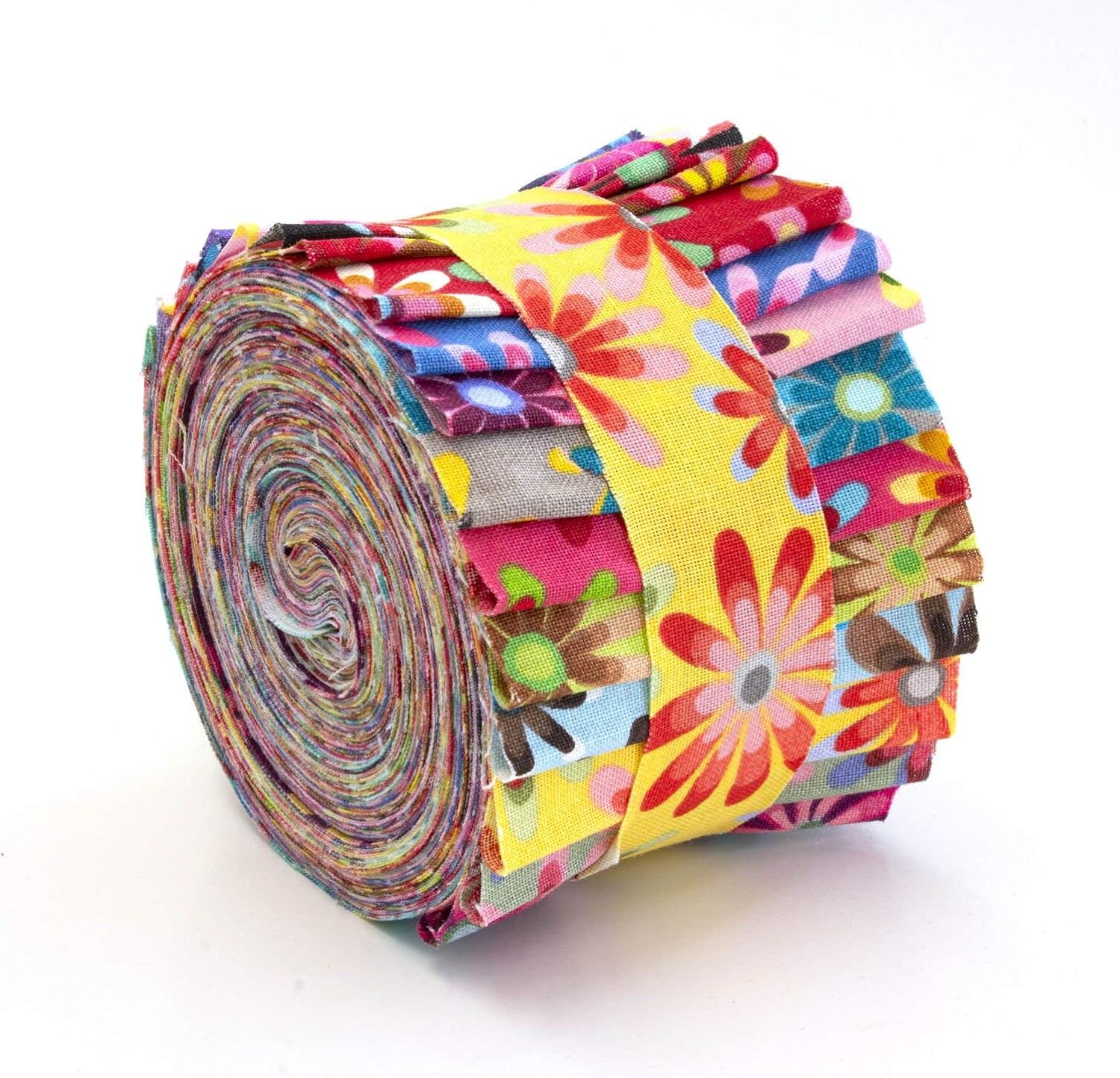 2.5 inch Crazy Daisy Jelly Roll 100% Cotton Fabric Quilting Strips 17 Pieces