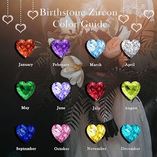 Miniatura 3 de BlingGem Collares de corazón para mujer, collar de plata de ley 925 con piedra natal para mujer con 2 piedras natales, joyería para mujer, collar