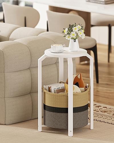 Miniatura 14 de TUTOTAK Mesa auxiliar pequeña, Mesa auxiliar redonda, Mesita de noche, Mesa de noche, Mesa de sofá con cesta de almacenamiento, Sala de estar,