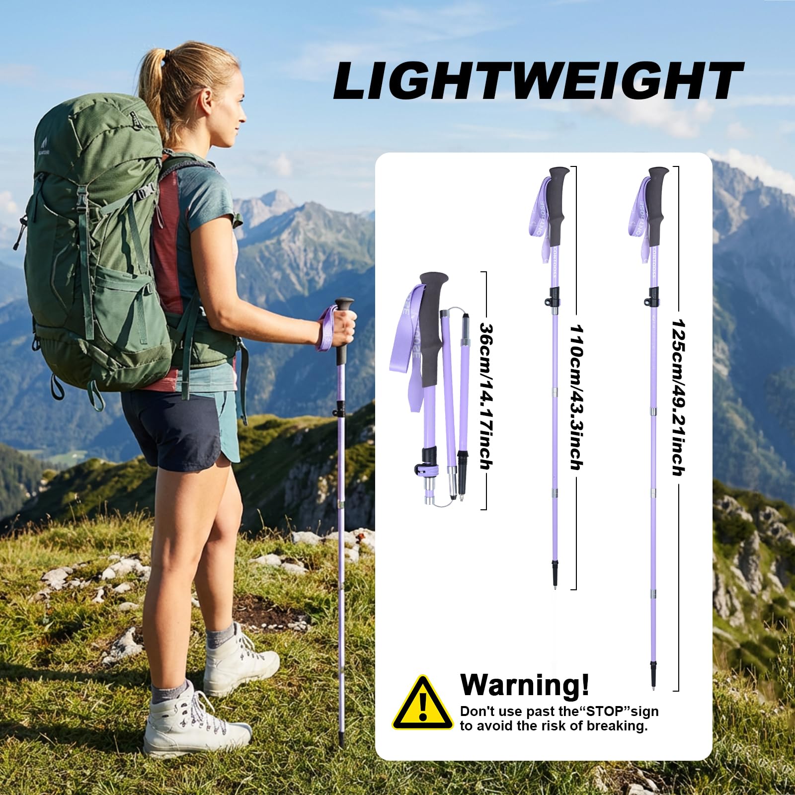 Qoosea Bâton de Randonnée pour Femme, Télescopique 110-125cm Réglable en Fibre de Carbone - Bâton de Marche Nordique Ultraléger pour Randonnée, Trekking, Alpinisme et Marche Sportive