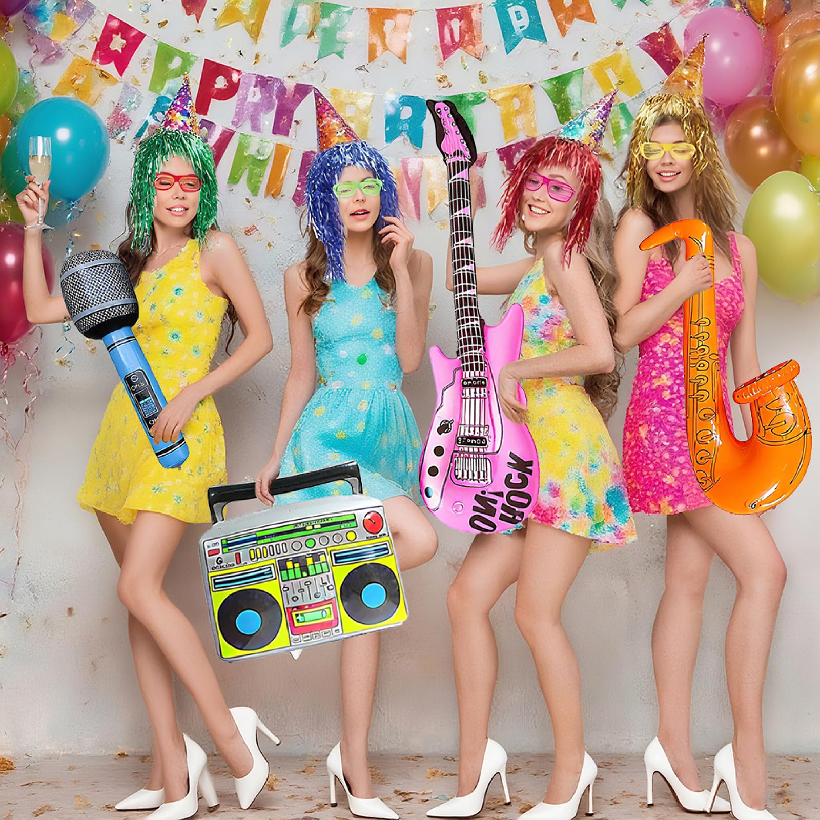 Lot De 147 Accessoires De Décoration De Fête Néon, Chapeaux Néon, Perruques Métallisées, Lunettes D'obturation, Boa Colorés, Accessoires De Photomaton Pour Mariage, Halloween, Noël, Adultes, Boîte