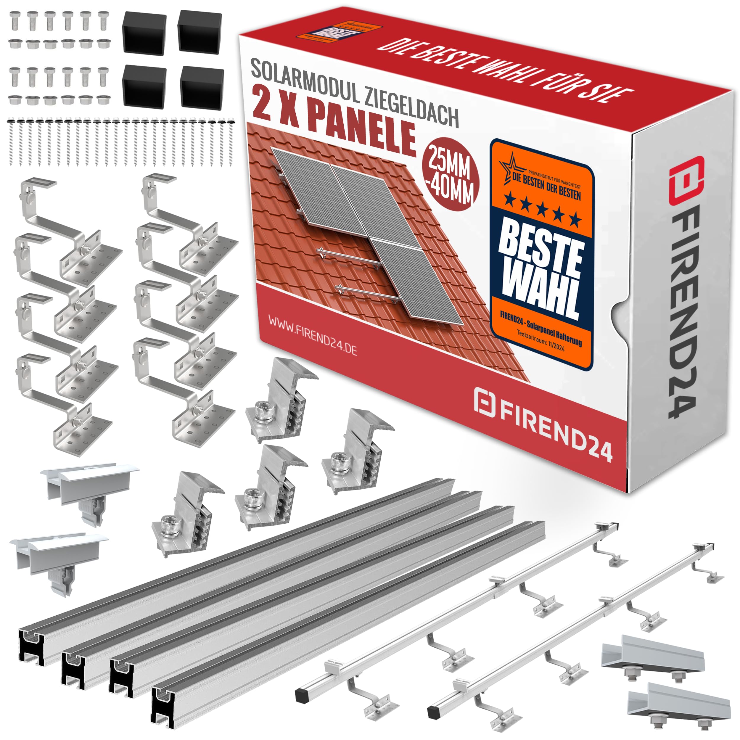 SET 2x PV-Module 35mm, PV, Photovoltaik, Aufständerung, Dachhalterung, Befestigung, Halter, Halterung, Solar, Solarmodul, Solarpanel, PV Halter, Ziegeldach, 8X DACHHAKEN!, 25-40mm