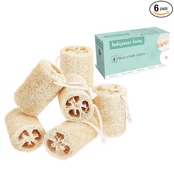 Indigenous Living Natural Loofah for Bathing Exfoliating Scrubbers | Organic Bath Sponge for Spa Shower | Face, Back and Body Scrubber | Eco-Friendly (6 Large Natural Loofah)