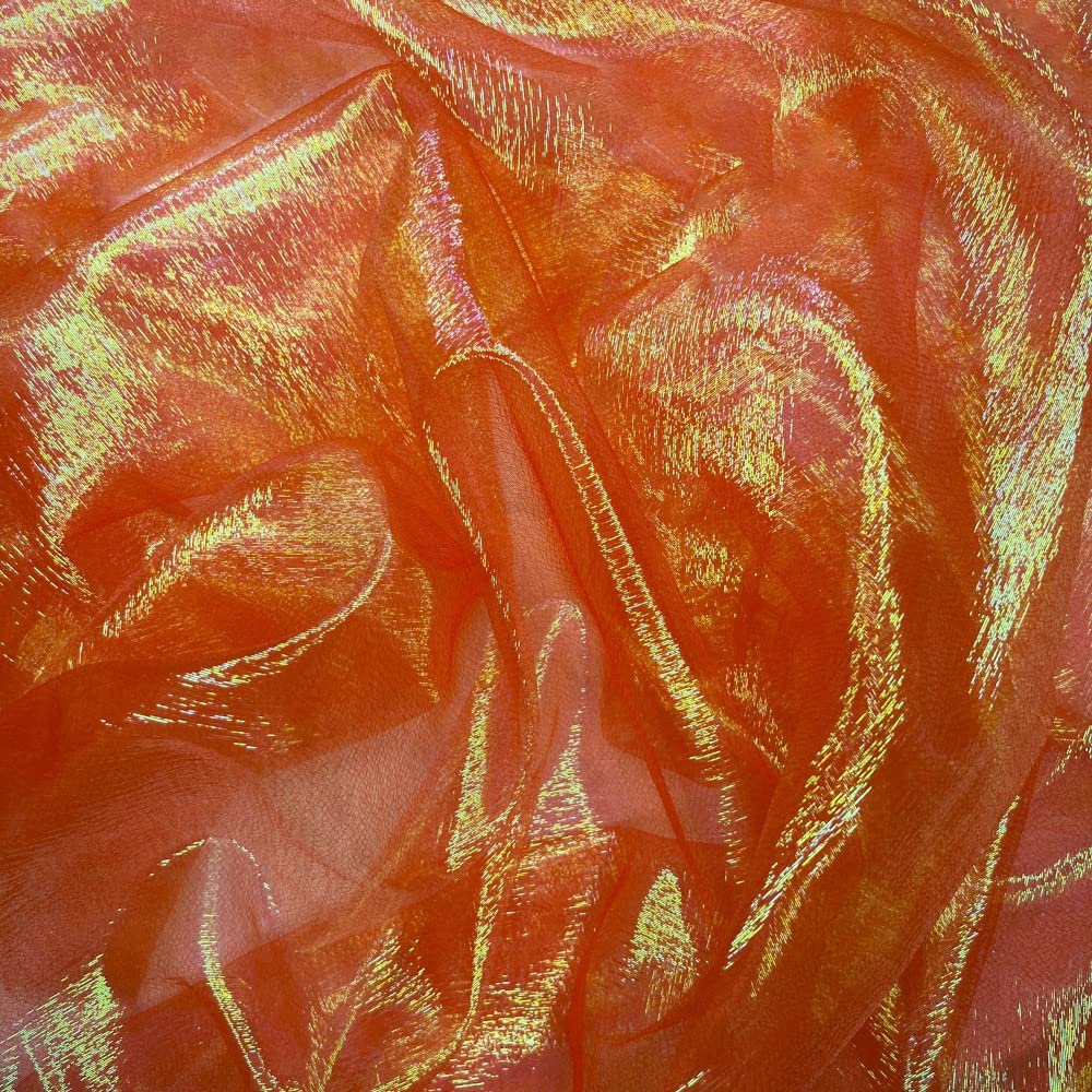 Oh Sew Crafty Limited Orange Shimmer Organza Fabric Pearlescent Iridescent Bridal Wedding Veil 130Cm Wide Sold Per Metre (Orange)