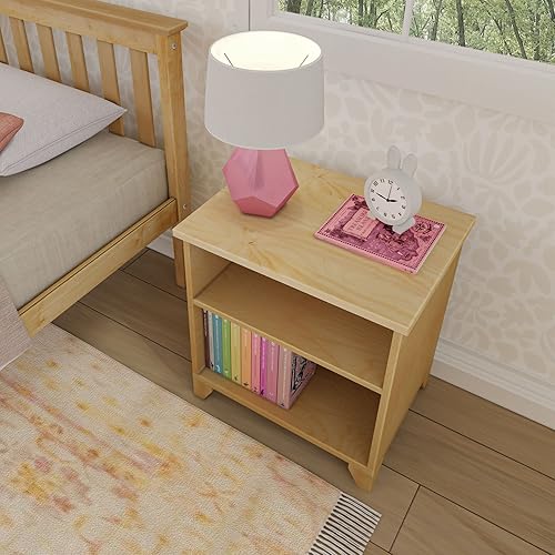 Miniatura 6 de Max & Lily Mesita de noche clásica de madera con estantes, mesita de noche para niños, mesita de noche pequeña para dormitorio, natural