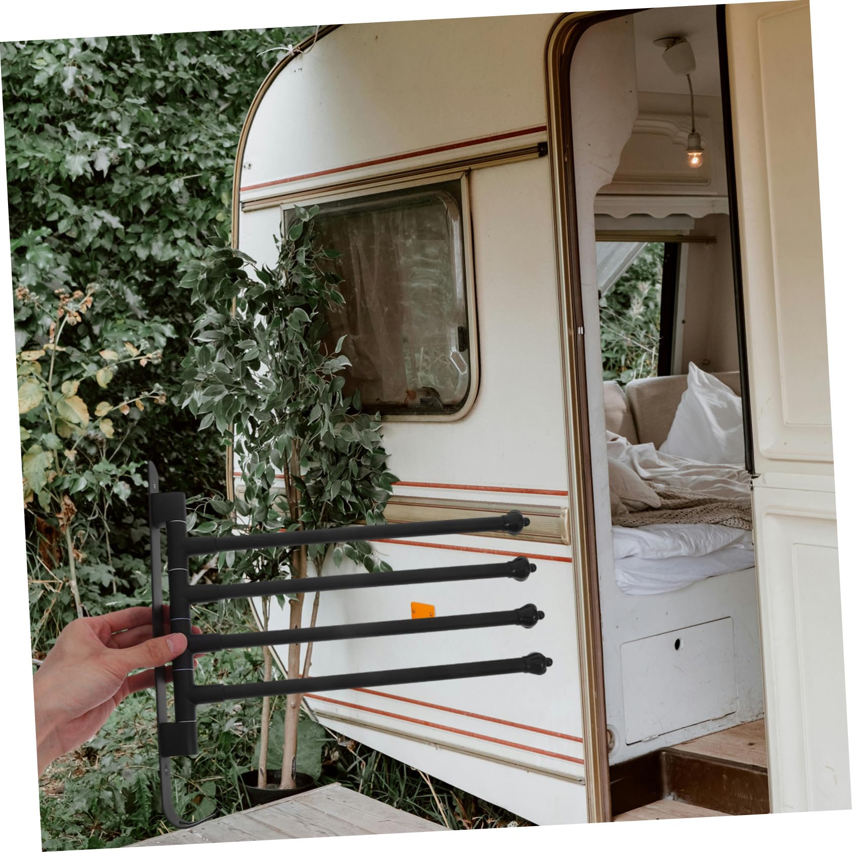 Alipis Wäscheständer Schwarz für Wohnmobil aus Aluminiumlegierung | Hängende Aufbewahrung für Kleidung und Taschen, Starke Stütze für Rv Innenraum, Schlichtes Design