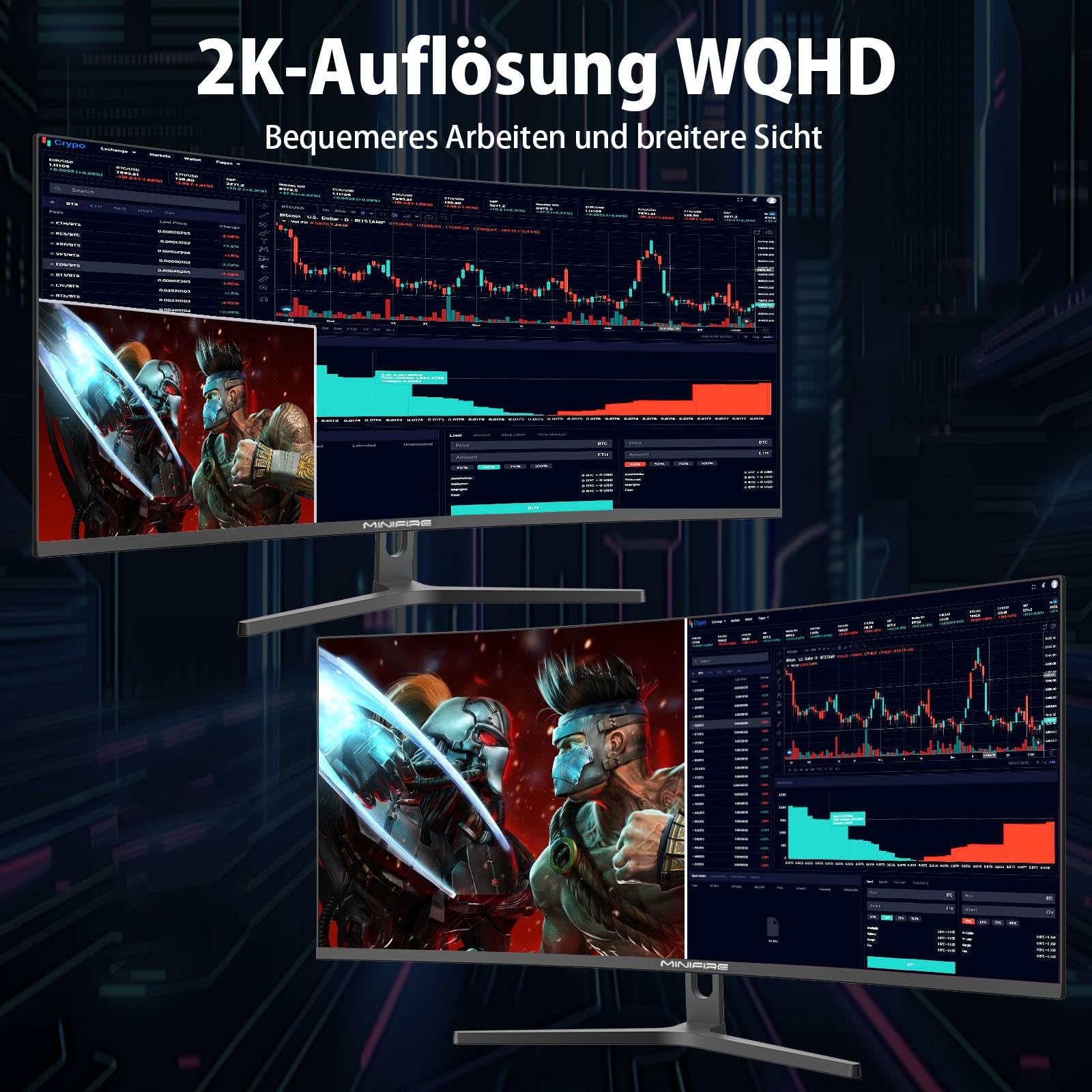 Minifire Gaming Curved Monitor 32 Zoll 180Hz 2K WQHD 1500R 1ms AMD FreeSync sRGB 125% VESA HDMI 2.0 DP 180Hz MFG32C3Q