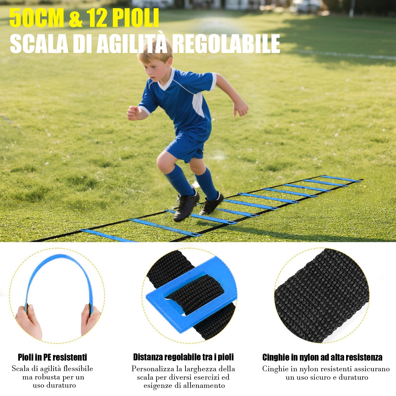 Cancello da calcio per giardino e bambini, 182 x 120 x 120 cm, con aste in fibra di vetro, per interni ed esterni, set pieghevole pop-up con 6 cappelli, calcio, scala da allenamento, pompa per