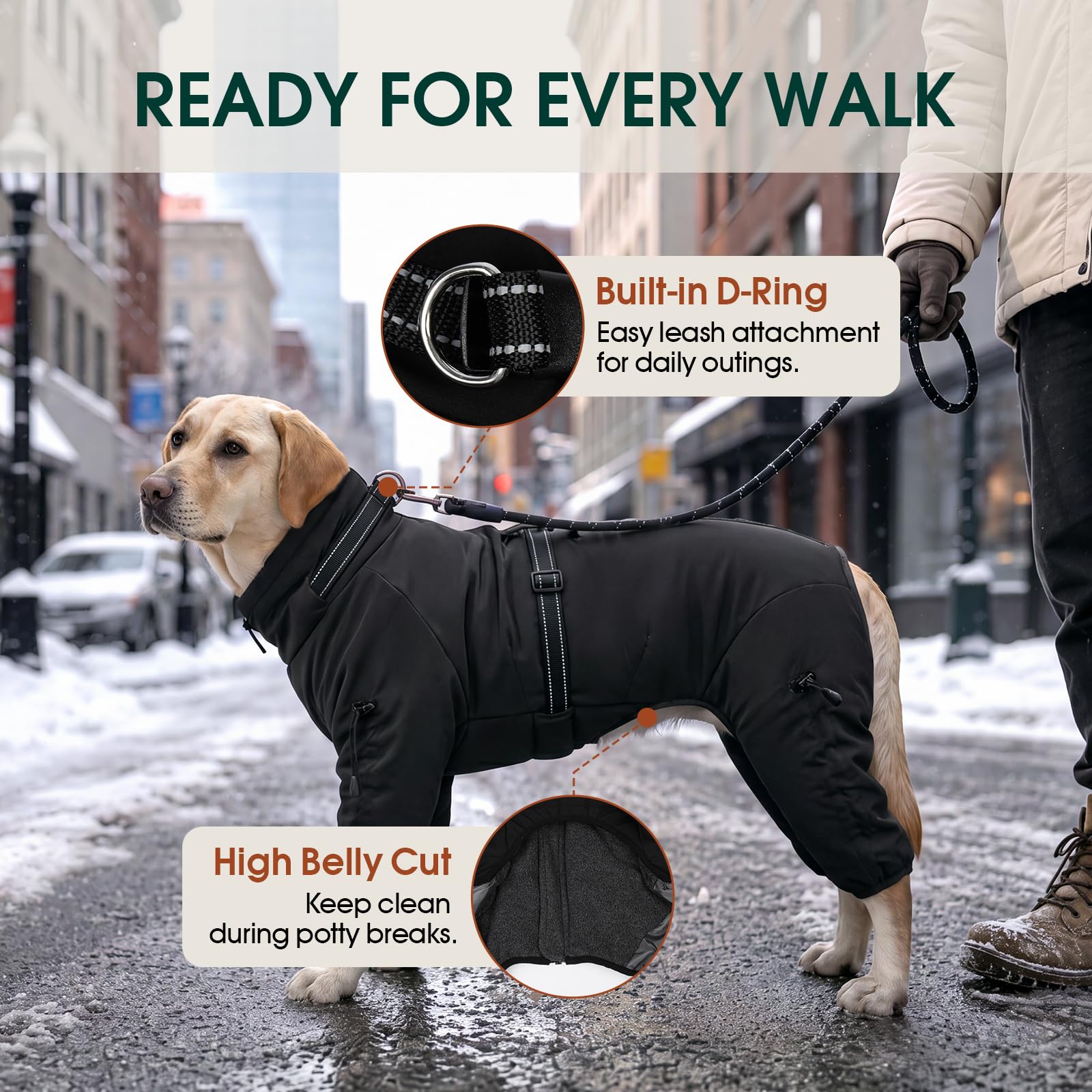 Kuoser Cappotto invernale per cani di grandi dimensioni, nero, 3XL