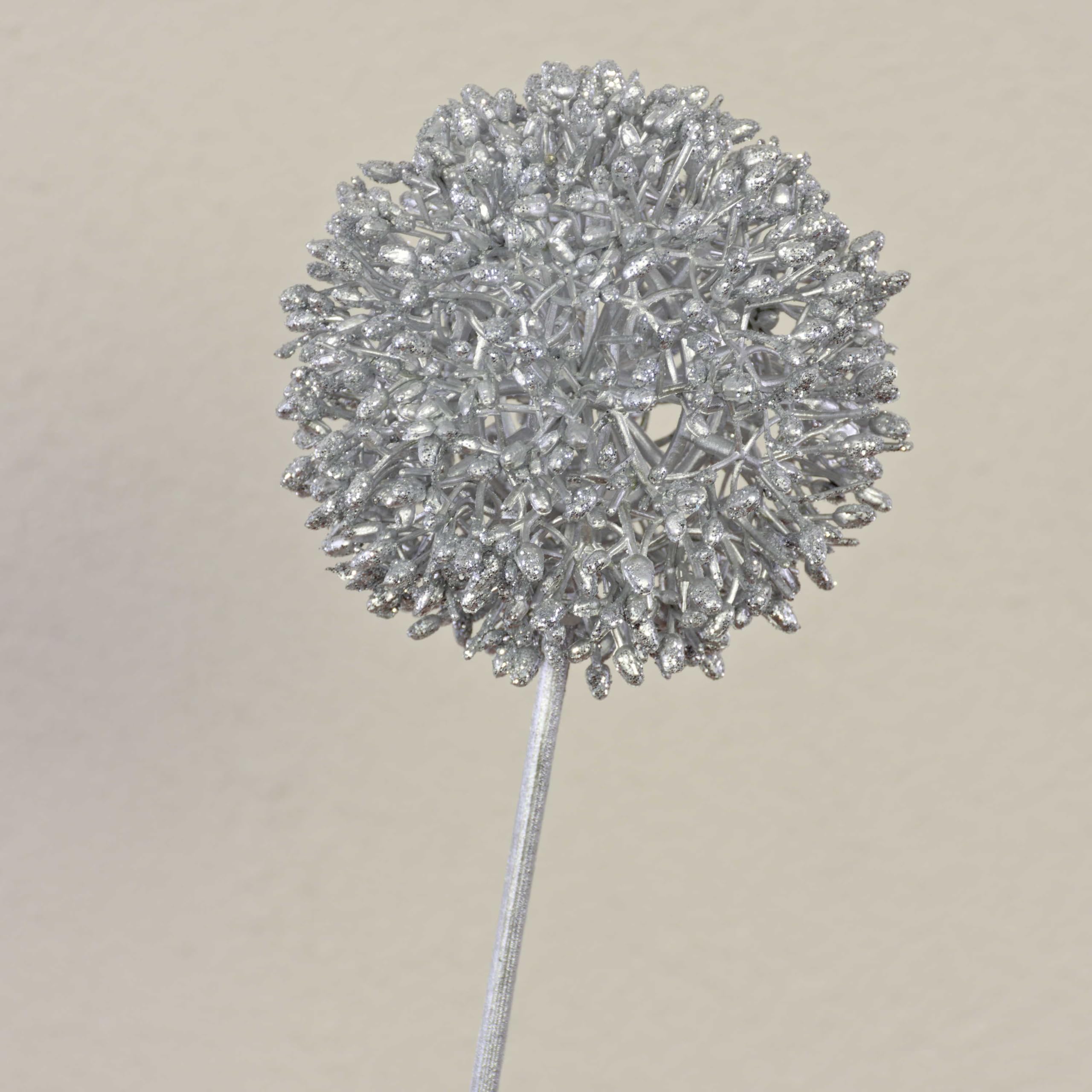 artplants.de Artificial allium HELLA, glitter, silver, 80cm - Silk allium - Garlic flower