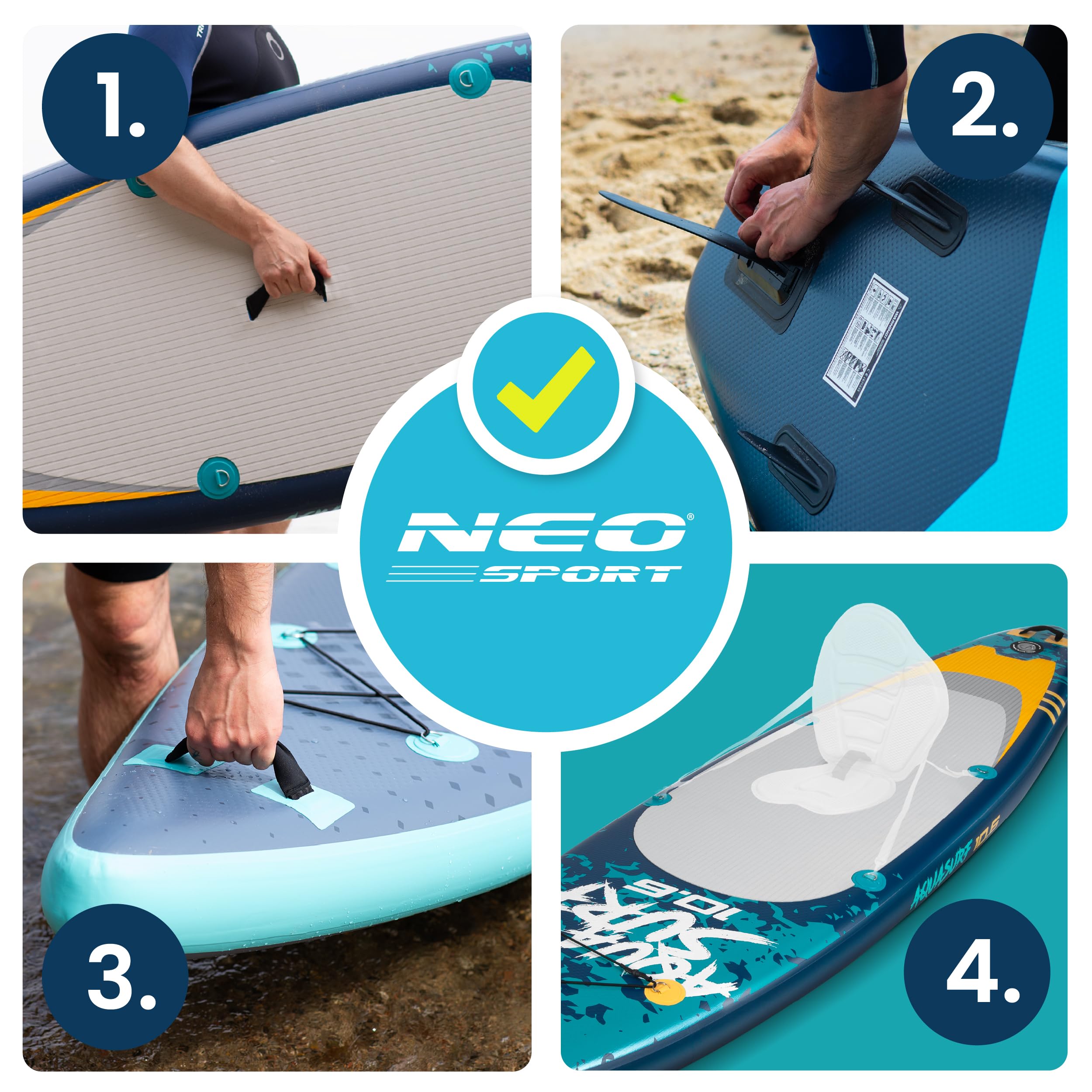 Neo-Sport Deska SUP Nadmuchiwana - 320 cm - Zestaw z Akcesoriami - Ręczna Pompka Wiosło Leash Plecak - Aquasurf 10.6