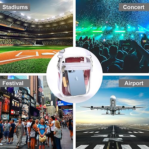 Miniatura 6 de Fibrdoo Bolso cruzado transparente, aprobado para estadios, con bolsillo frontal para conciertos, festivales deportivos
