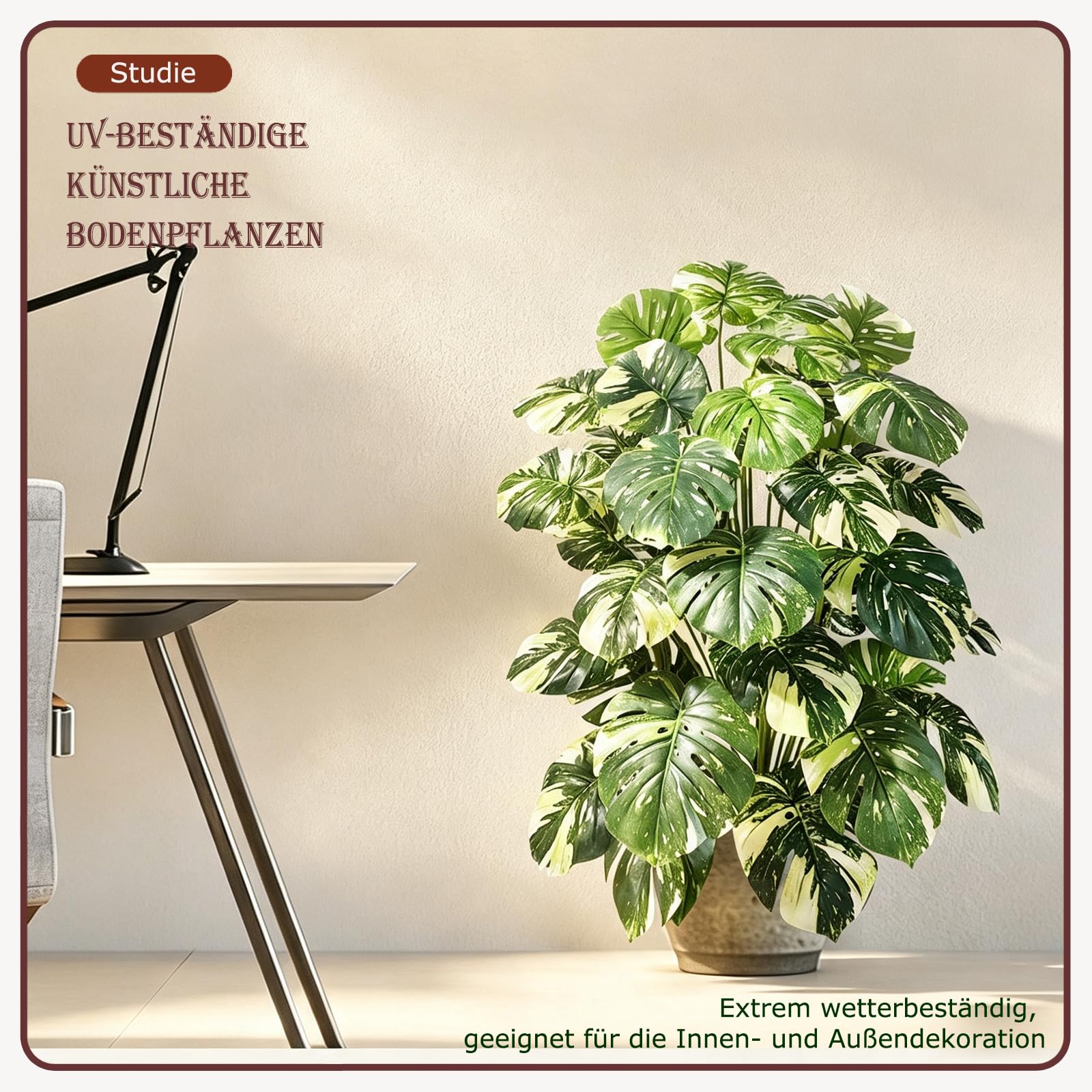Monstera panaché Artificiel, 130 cm, 36 Feuilles, Fausse Plante | Grande Plante Artificielle Tropicale Sans Entretien, Déco Intérieure Extérieure : Salon, Balcon, Bureaux, Espaces Commerciaux