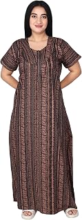 Loomician Women's Printed Cotton Floral Maxi Round Neck Full Length Nightwear Night Gown Nighty (Pack of 1, NW0384_B) Price In India