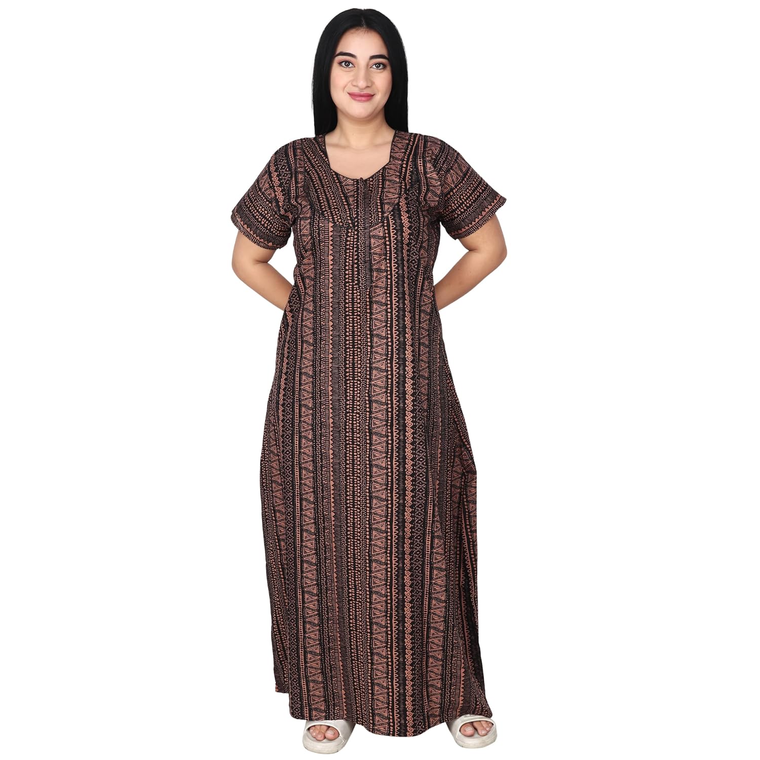 Loomician Women's Printed Cotton Floral Maxi Round Neck Full Length Nightwear Night Gown Nighty (Pack of 1, NW0384_B) - Review, Price and Buying Guide