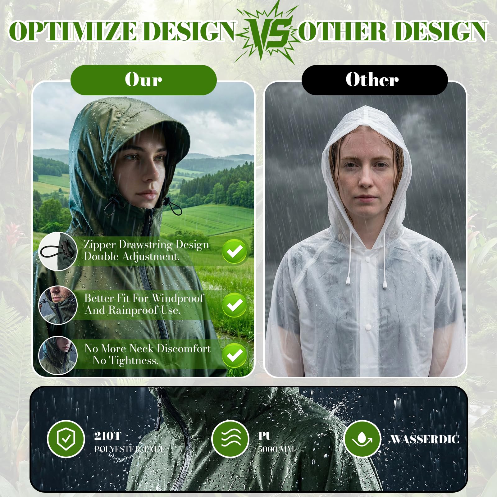 Regenponcho Wasserdicht Wandern Mit Halbzip Leichter Mehrzweck Regencape Mit Rucksack Atmungsaktiv Poncho Herren Damen Hiking Faltbare 3-In-1 Regenmantel Camping