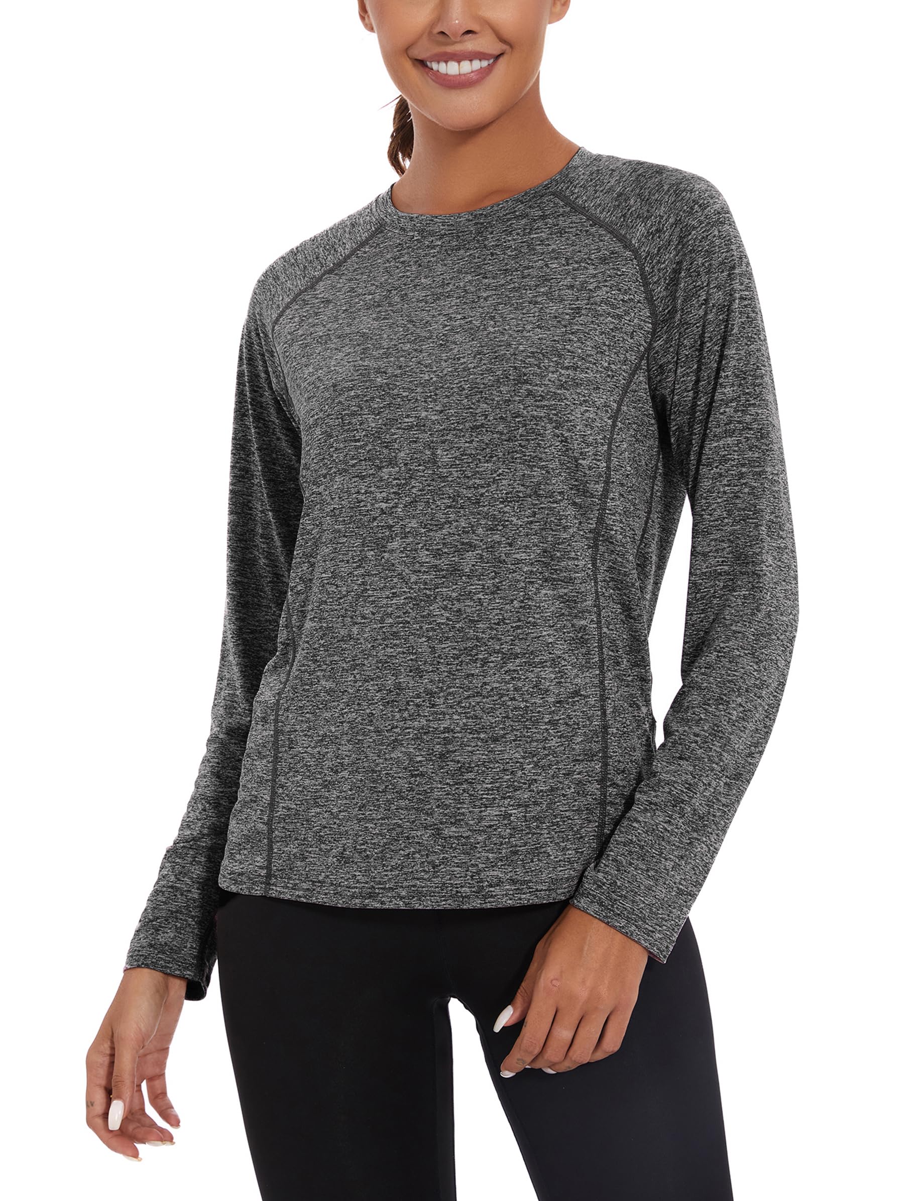 AoruiliaWomen's Long Sleeve Gym Tops Ladies Workout Running Shirts Lightweight Yoga Activewear Quick Dry Crew Neck Sports T-Shirt