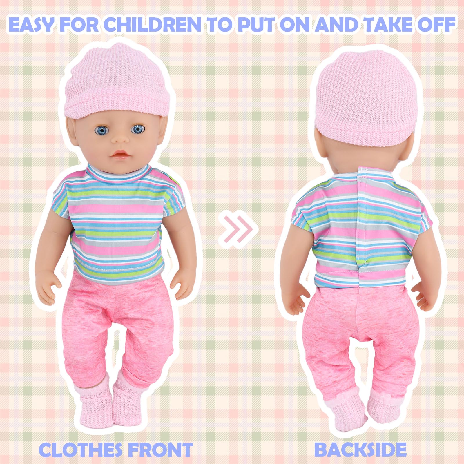 Vêtements de poupée pour bébé 35-43 cm 1 veste grise + 1 pull rayé + 1 bonnet en tricot + 1 paire de chaussettes, vêtements tenues pour bébé enfant fille garçon (poupée non incluse Vêtements de poupée pour bébé 35-43 cm 1 veste grise + 1 pull rayé + 1 bonnet en tricot + 1 paire de chaussettes, vêtements tenues pour bébé enfant fille garçon (poupée non incluse