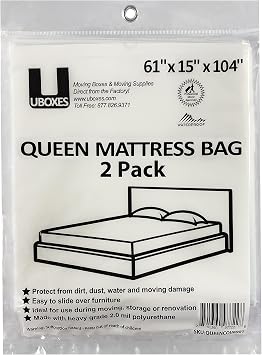 UBOXES Queen Size Mattress Covers/Bags 61" x 15" x 104" Moving Supplies QUEENCOVER02 packaging may vary