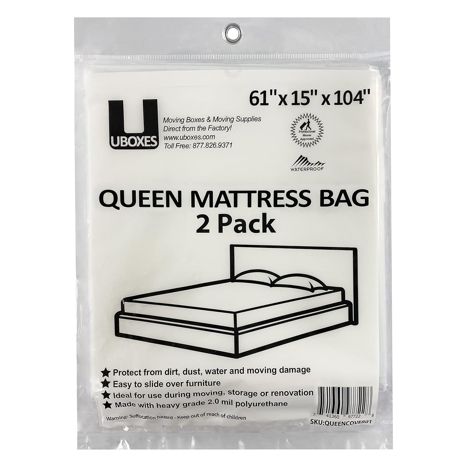UBOXES Queen Size Mattress Covers Bags 61 x 15 x 104 Moving Supplies QUEENCOVER02 packaging may vary