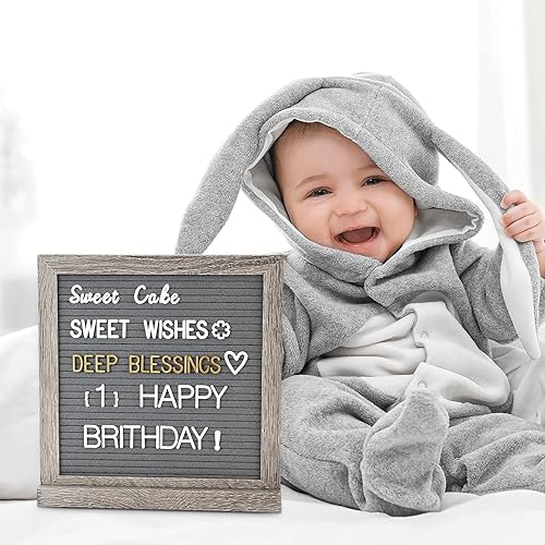 Miniatura 21 de Tablero de letras de fieltro – precortadas y clasificadas, 725 caracteres blancos y dorados, letras cursivas, grandes, cambiables con soporte, Gris