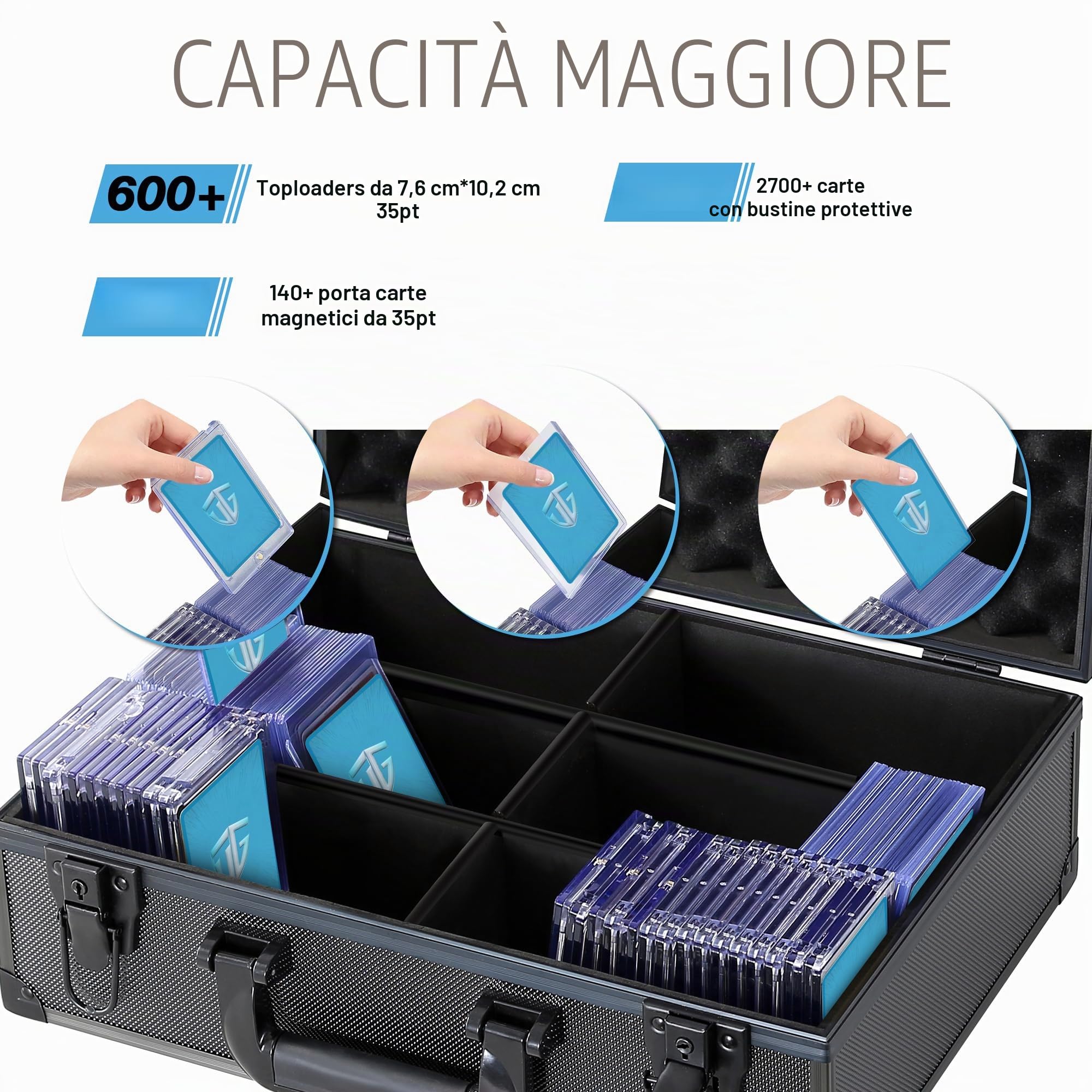 TCGUARD Toploader - Scatola portaoggetti per 3 x 4" 35PT Toploader, impermeabile, antiscivolo, con divisori, per carte di credito